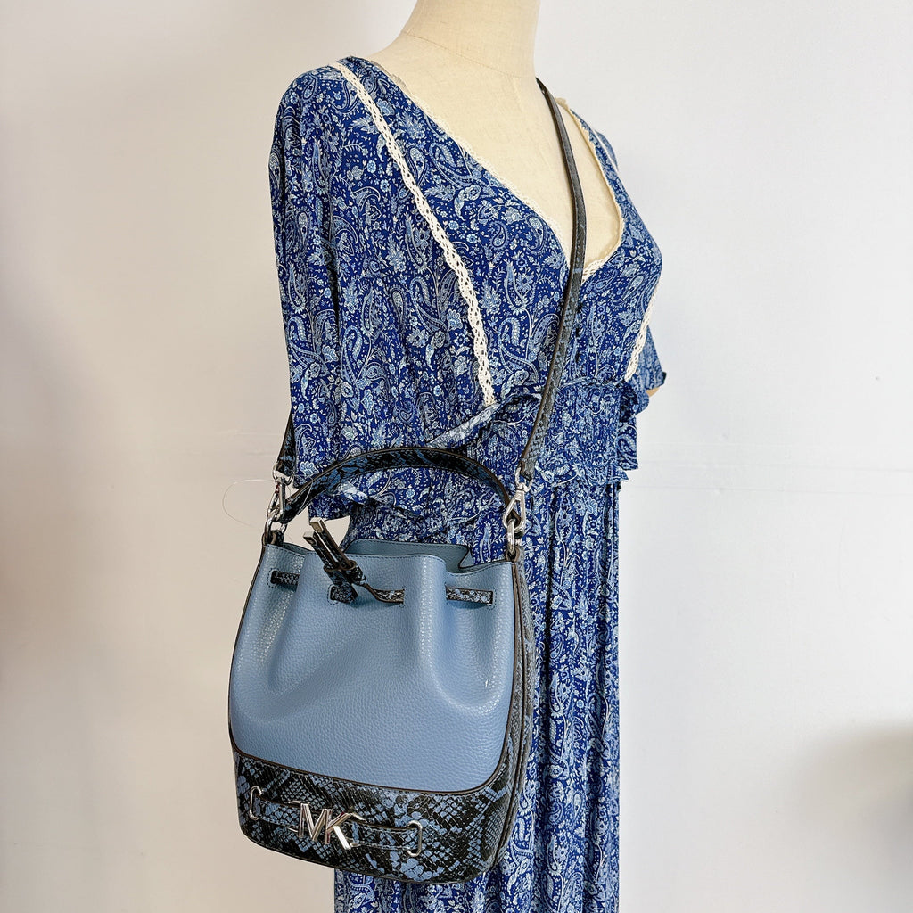 Michael Kors 35S4S6RM6U Reed Medium Leather Belted Bucket Crossbody Messenger IN DENIM