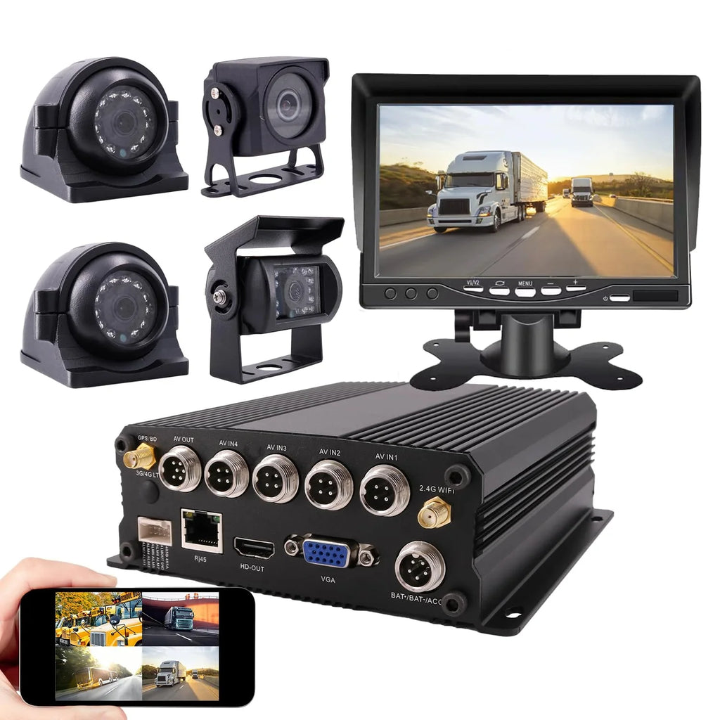 JOINLGO 4-CH WiFi GPS 1080P Truck Camera System Real-time Lopp Video Record Video, Remote View on APP/Web, Fluid 120 Large View Angle Camera for Van RV Bus