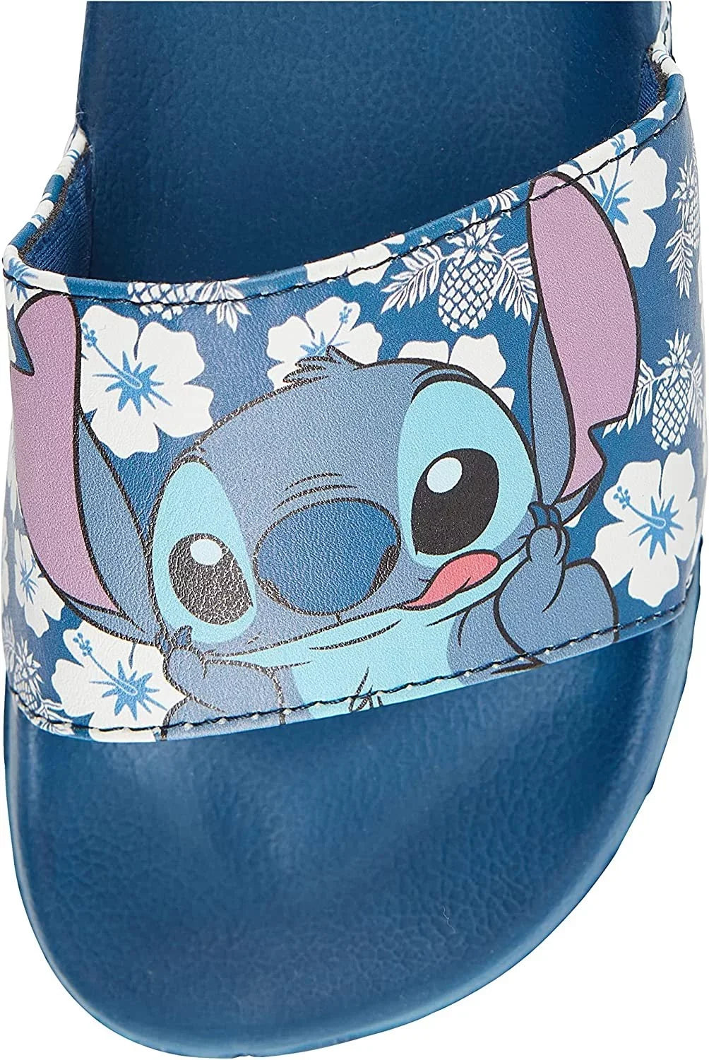 Disney Ladies Lilo and Stitch Slides, Printed Stitch Slip-On Sandals for Women Blue - 8
