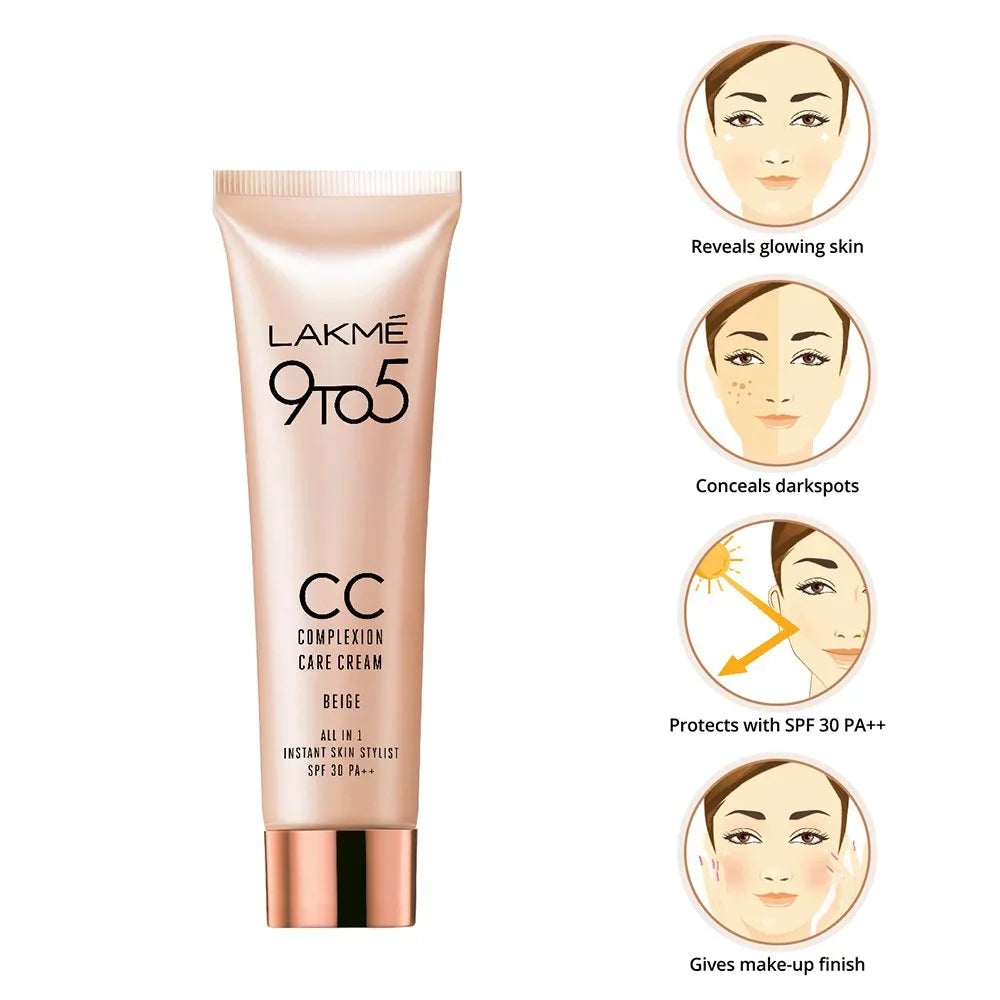 LAKMÉ 9 To 5 Cc Cream Mini, 01 - Beige, Light Face Makeup With Natural Coverage, Spf 30 - 9 G