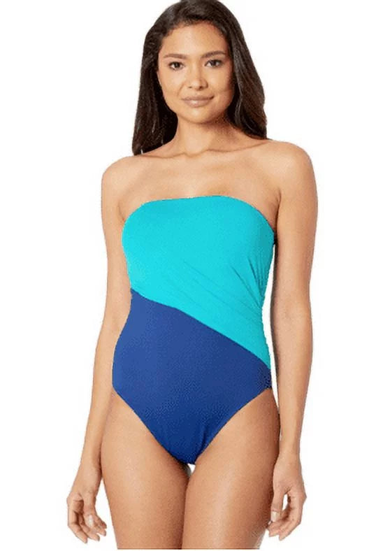 Lauren Ralph Lauren Womens Glamour Strapless/Straps One-Piece Swimsuit Size 4, Blue