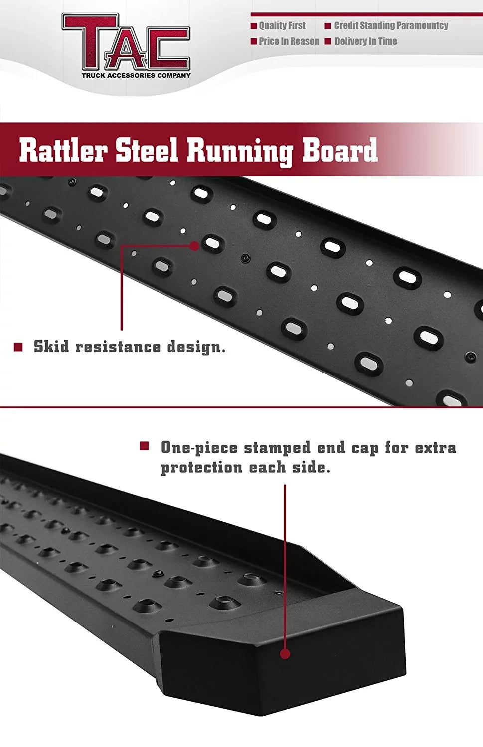 TAC 6.5” Running Boards Fit 2014-2024 Dodge Promaster Van 136”/159” Wheel Base (Full Size) Utility Black Side Step Nerf Bars Side Bars Step Rails Off Road Exterior Accessories 2pcs
