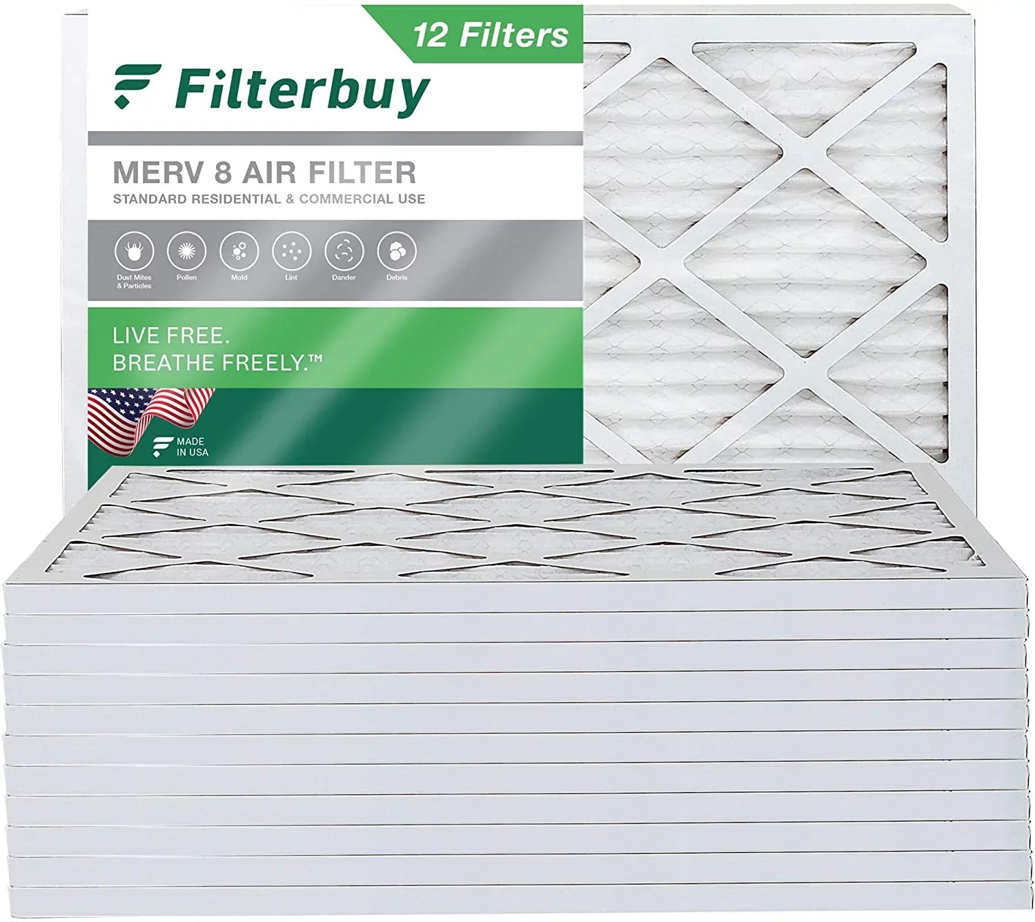 Filterbuy 8x14x1 MERV 8 Pleated HVAC AC Furnace Air Filters (12-Pack)