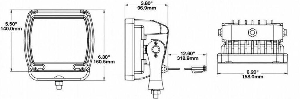 JW Speaker 1300581 6 in. 24V 526F Square Flood Beam LED Light, Black
