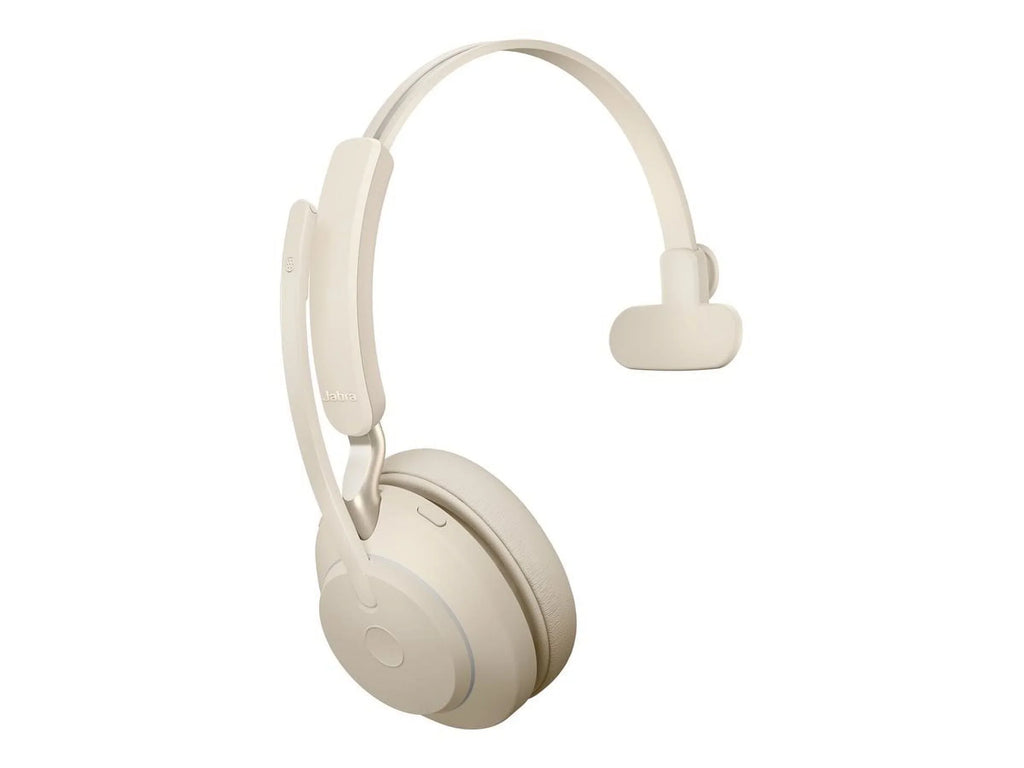 Jabra Evolve2 65 UC Mono - Headset - on-ear - convertible - Bluetooth - wireless - USB-C - noise isolating - beige - with charging stand