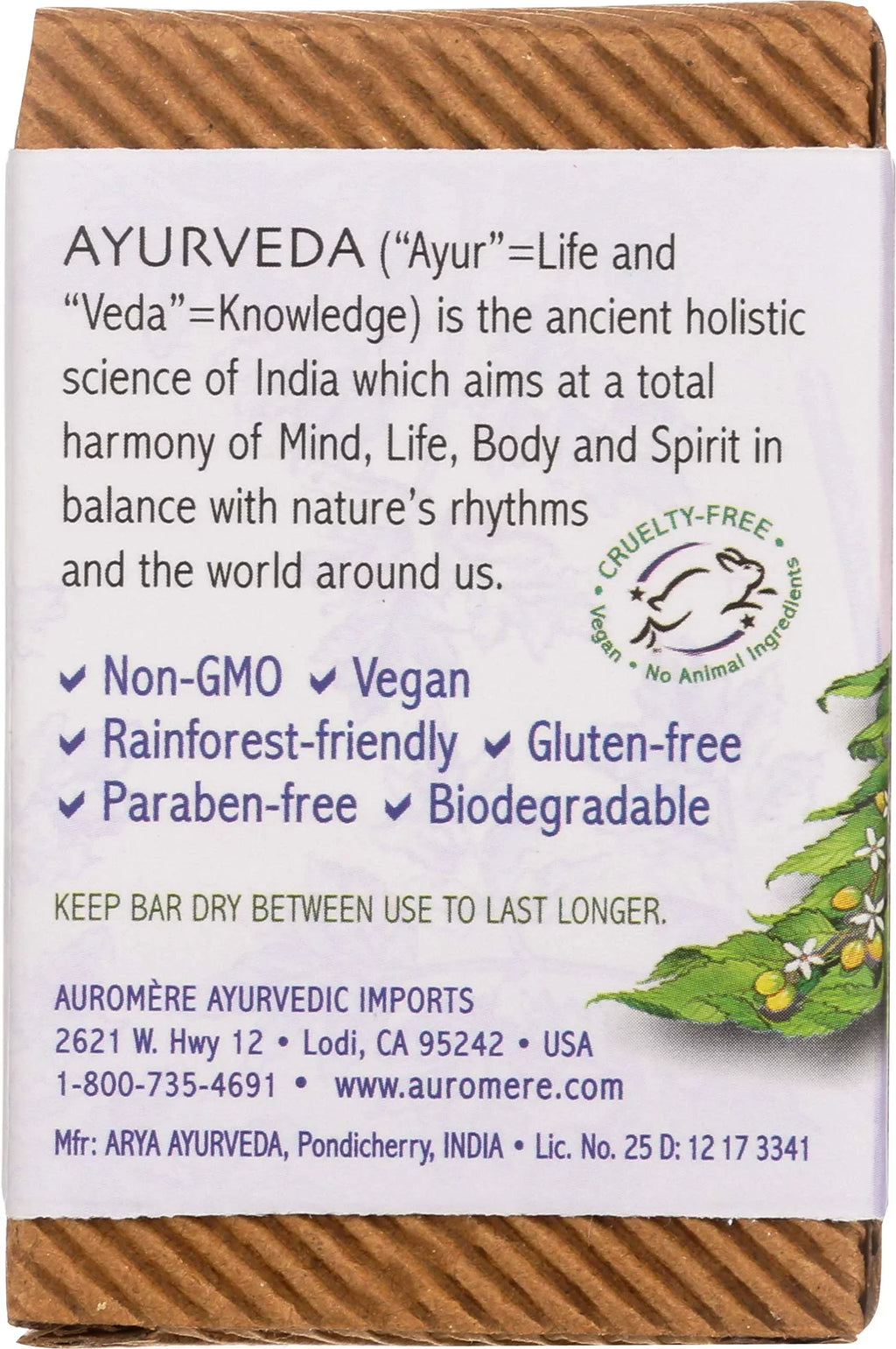 Auromere Ayurvedic Bar Soap, Lavender Neem - Eco Friendly, Handmade, Vegan, Cruelty Free, Natural, Non Gmo (2.75 Oz), 4 Pack.