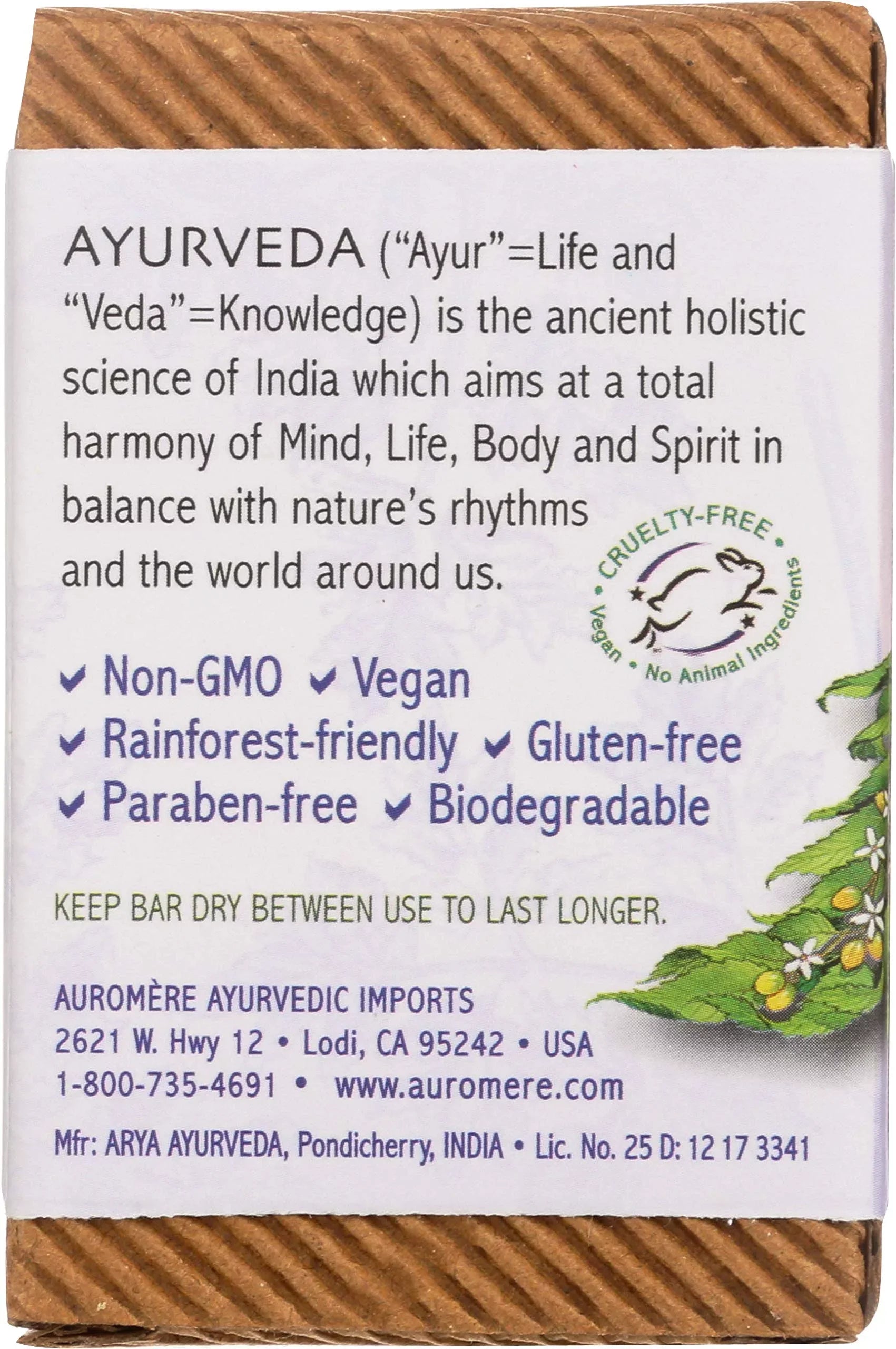 Auromere Ayurvedic Bar Soap, Lavender Neem - Eco Friendly, Handmade, Vegan, Cruelty Free, Natural, Non Gmo (2.75 Oz), 4 Pack.