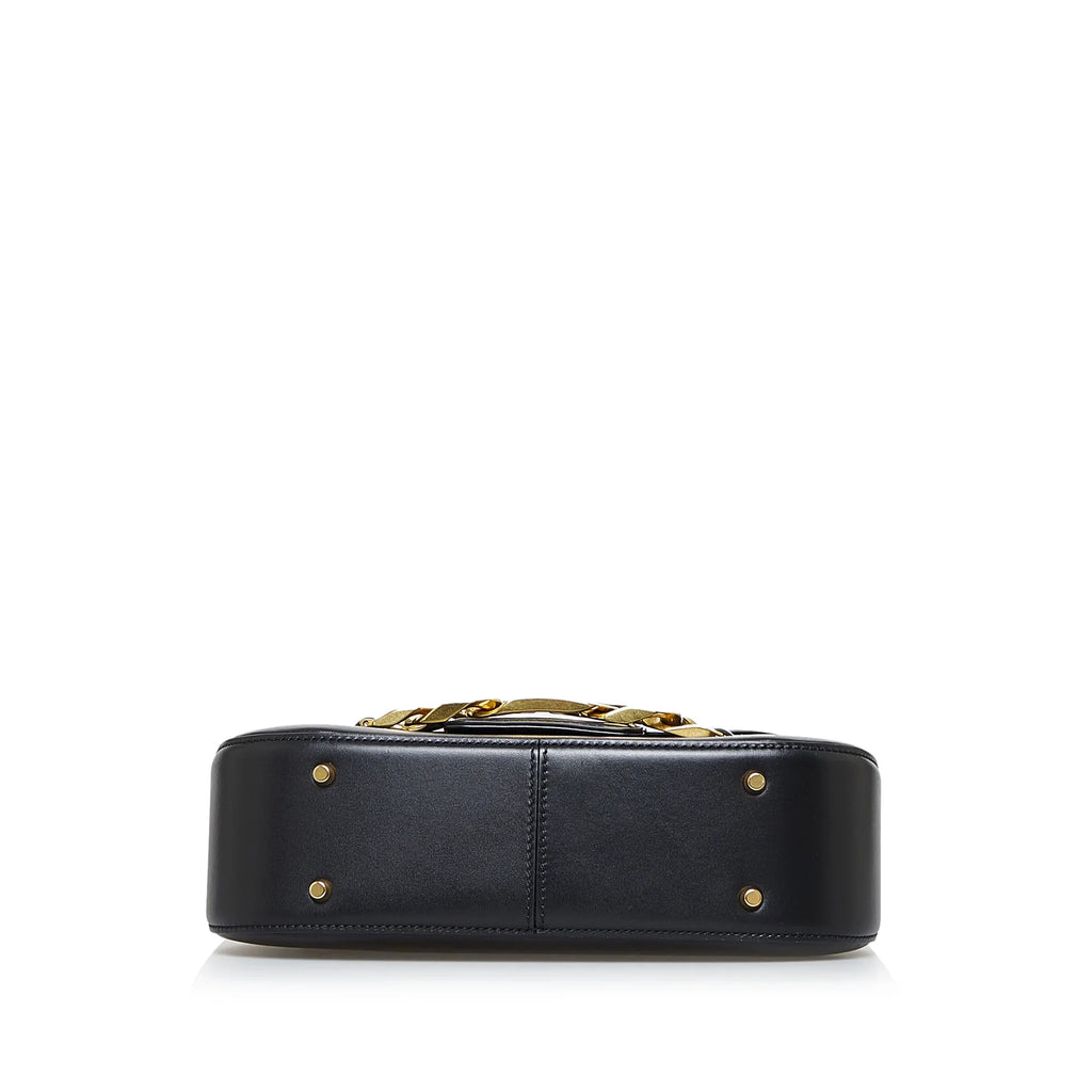 Pre-Owned Authenticated Valentino Vlogo Chain Shoulder Bag Calf Leather Black Unisex (Good)
