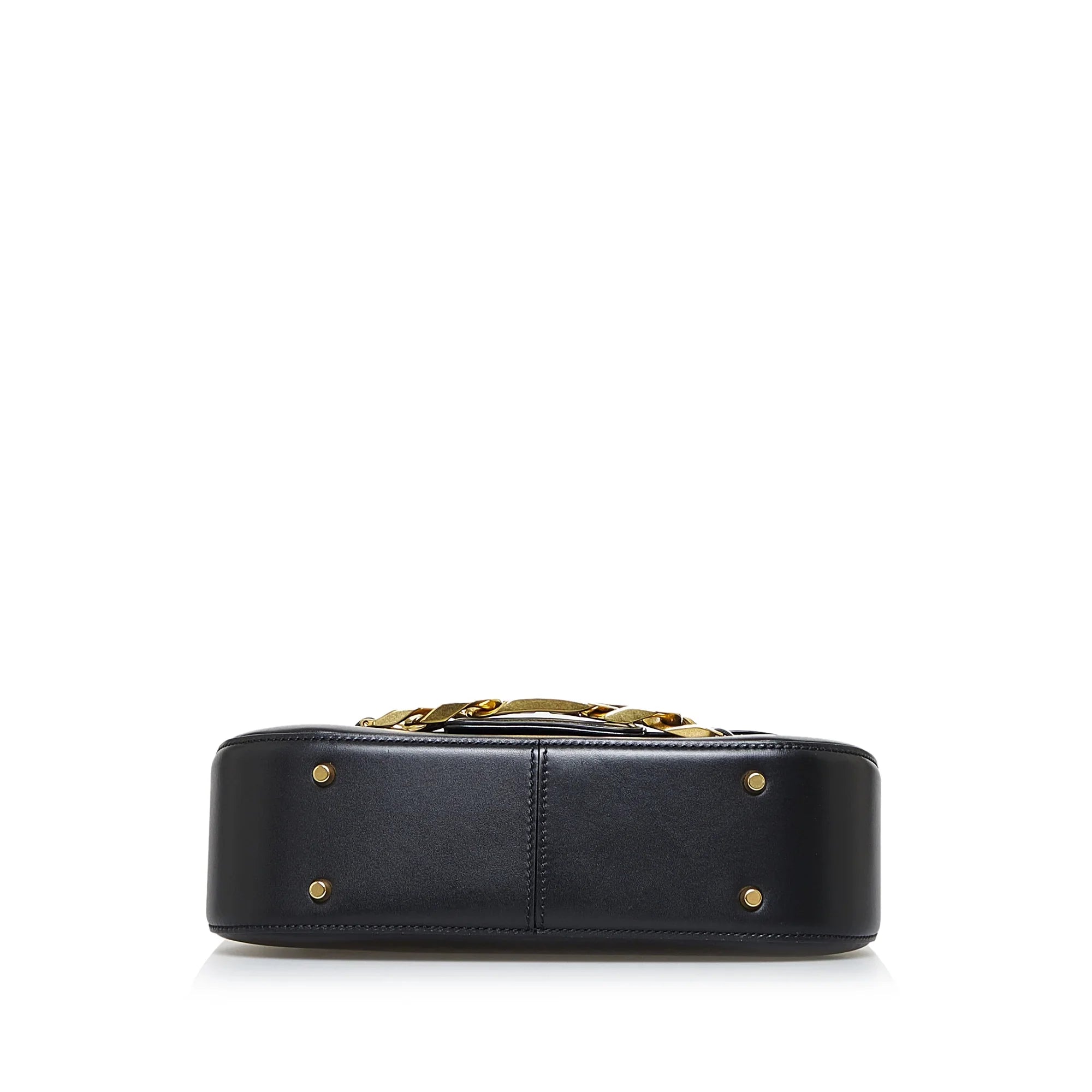 Pre-Owned Authenticated Valentino Vlogo Chain Shoulder Bag Calf Leather Black Unisex (Good)