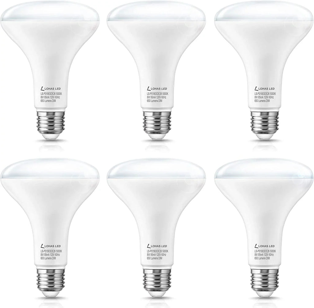 YANSUN Full Spectrum Light Bulb, 8W BR30 Premium Bulb 65W Equivalent Bright Happy LED Bulb Boosts Energy Mood & Functionality Supports Circadian Rhythm Comfortable Daylight 5000K Dimmable, 6 Pack