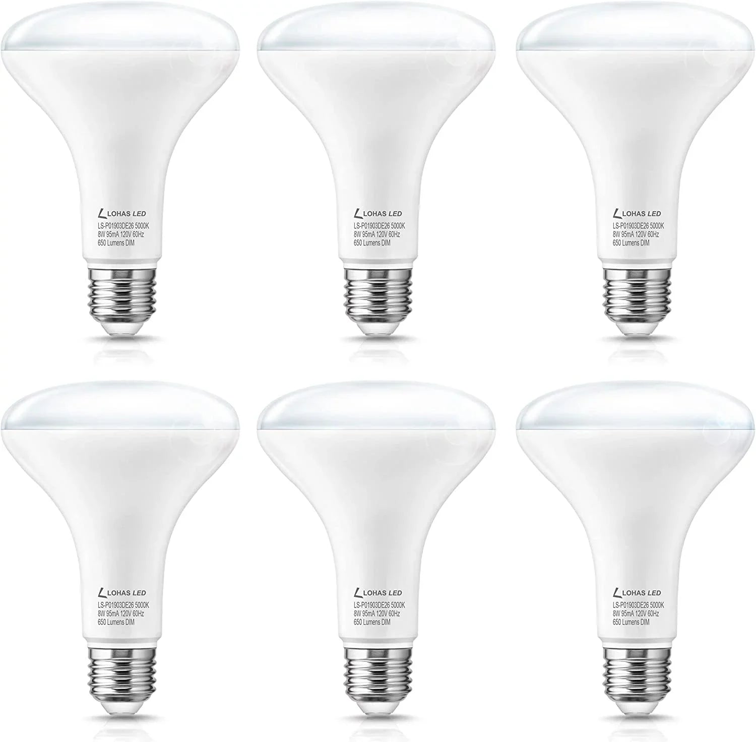 YANSUN Full Spectrum Light Bulb, 8W BR30 Premium Bulb 65W Equivalent Bright Happy LED Bulb Boosts Energy Mood & Functionality Supports Circadian Rhythm Comfortable Daylight 5000K Dimmable, 6 Pack