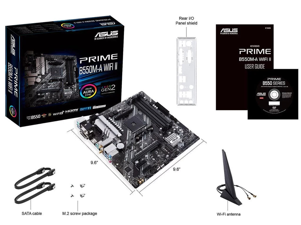 Prime B550M-A WiFi II AM4 (3rd Gen Ryzen) Micro ATX Motherboard (PCIe 4.0, WiFi 6, ECC Memory, 1Gb LAN, HDMI 2.1/D-Sub, 4K@60HZ, Addressable Gen 2 RGB Header and Aura Sync)