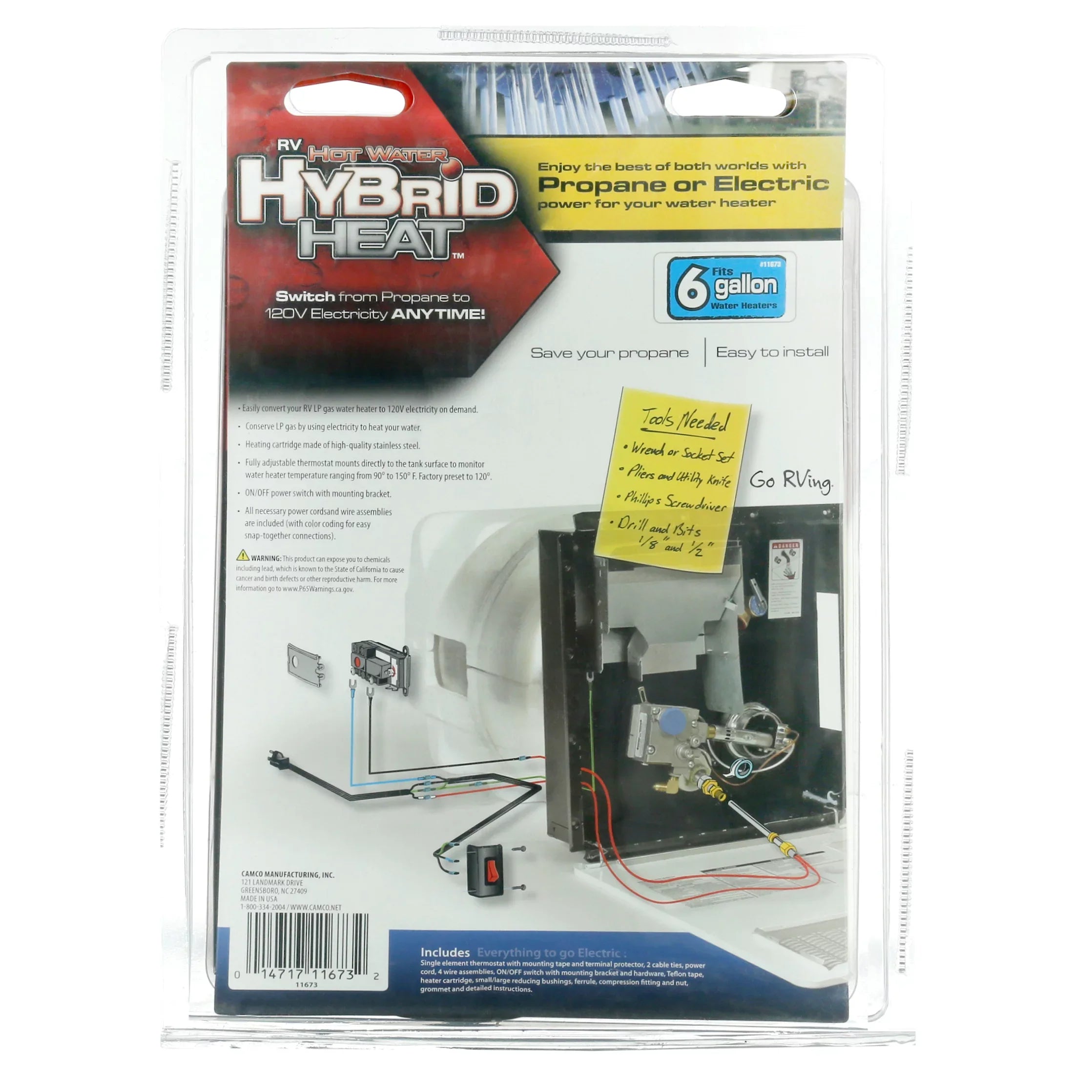 Camco 11673 - 6 gal. Liquid Heater Converter for Converting RV LP Gas Fluid Heaters to 120V Electricity On Demand