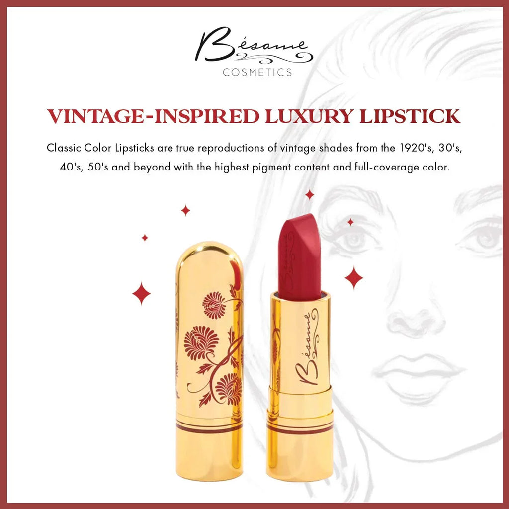 Besame Cosmetics Classic Color Lipstick, Noir Red, 0.8 Ounce