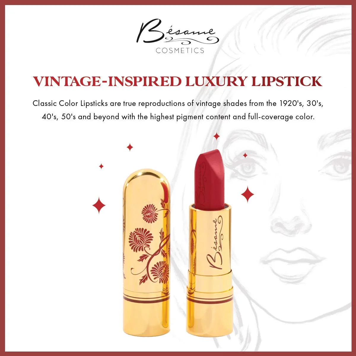 Besame Cosmetics Classic Color Lipstick, Noir Red, 0.8 Ounce