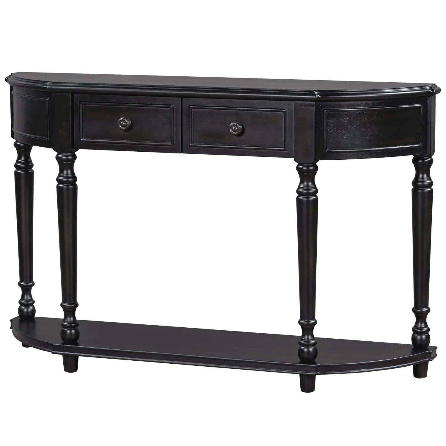 TREXM Retro Circular Curved Design Console Table with Open Style Shelf Solid Wooden Frame and Legs Two Top Drawers (Cherry + Antique Blue OLD SKU WF298768AAC)