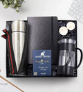 Personalized 500 ML Leather Bag Silver Thermos & Black French Press & Notebook & Alerya Premium Filter Coffee & 2 Candle Gift Set