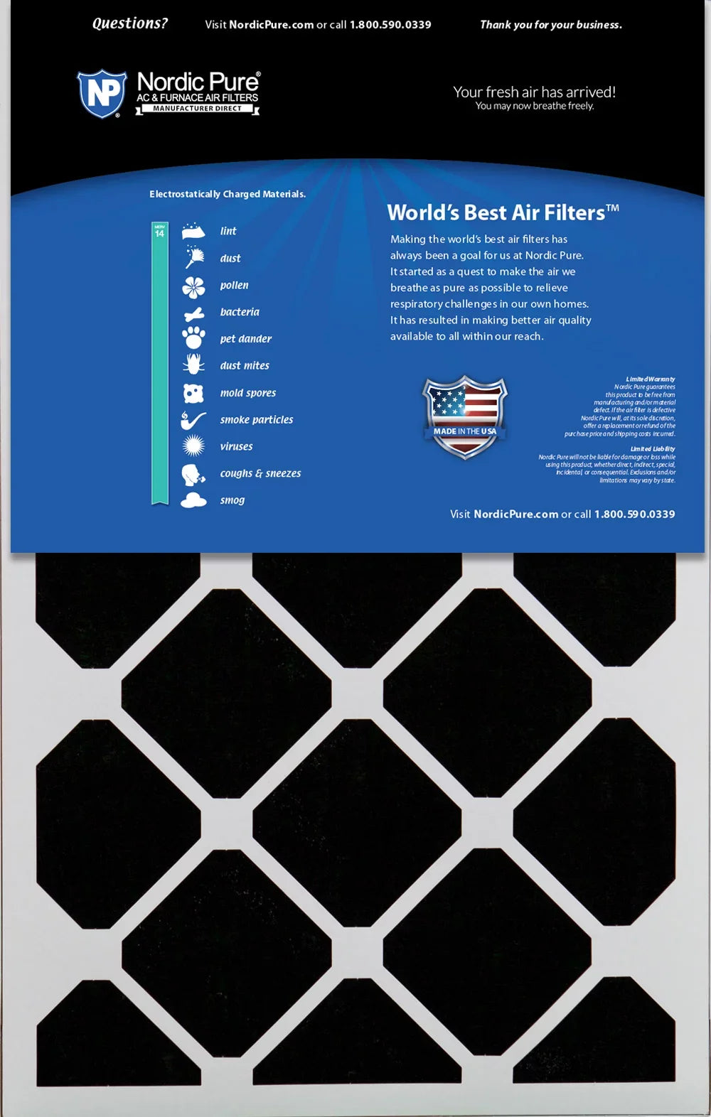 16x25x5 (4 3/8) Honeywell Replacement Air Filters MERV 14 Plus Carbon 4 Pack