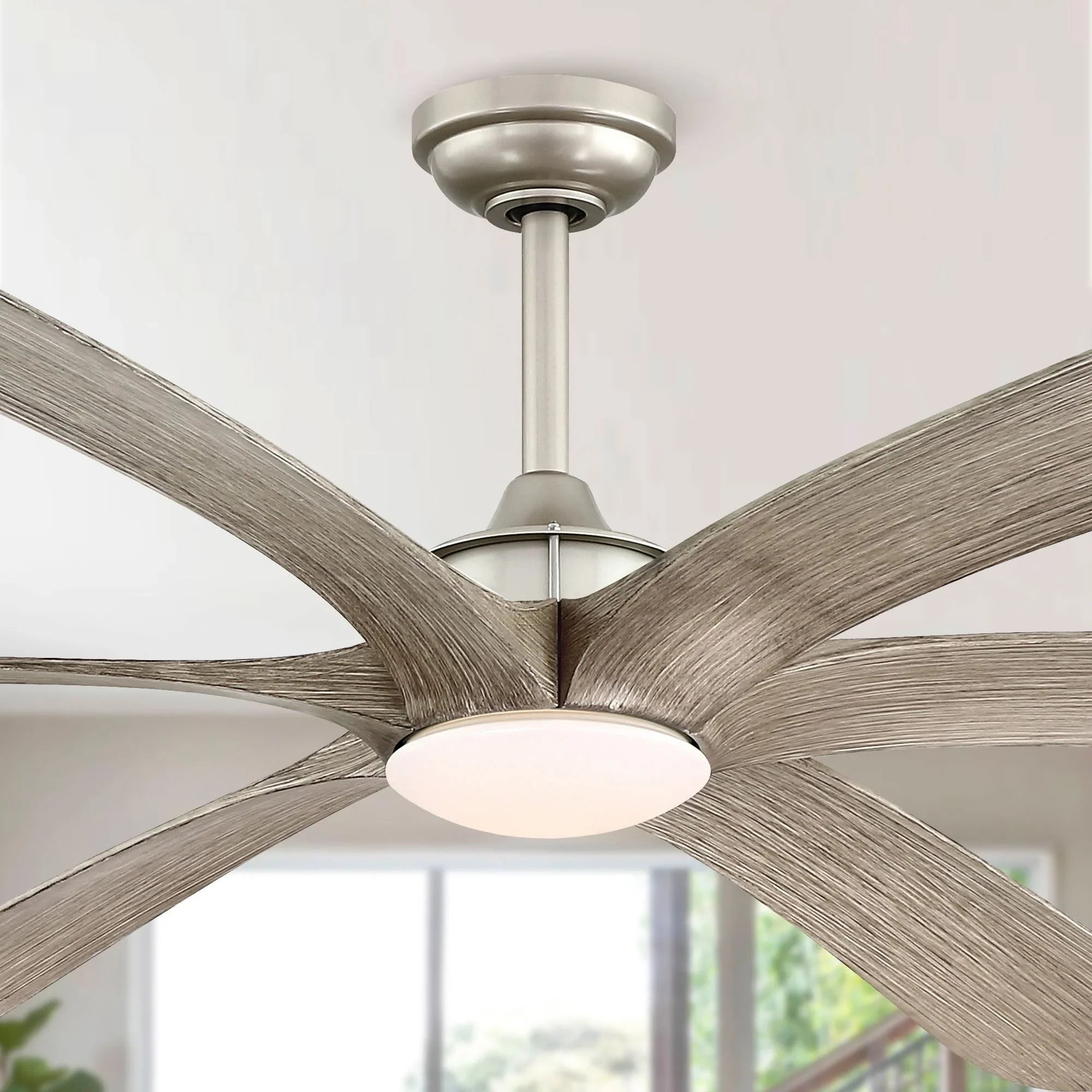 Parrot Uncle 72-inch Driftwood 6-Blade DC Motor Ceiling Fan with Light and Remote Nickel