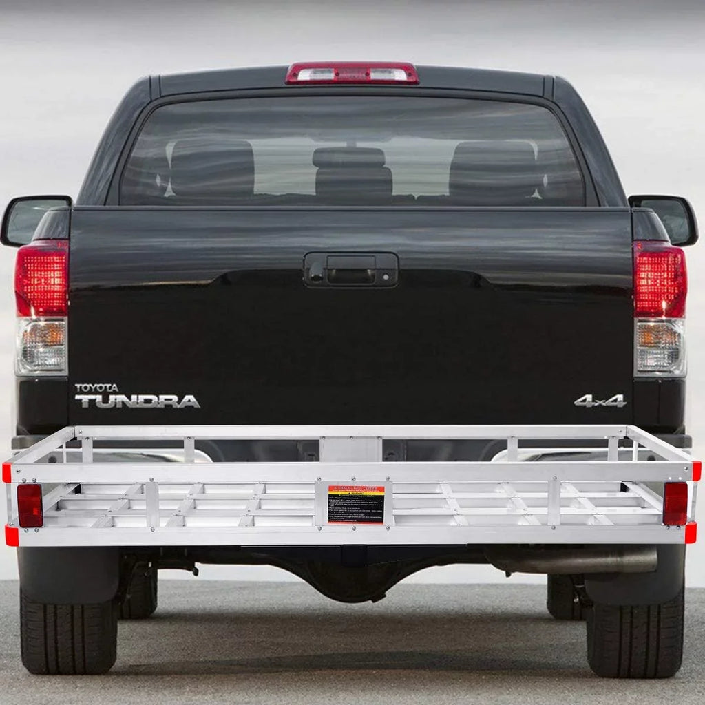 Hitch Cargo Carrier, Aluminum Trailer Hitch Cargo Carrier Fits 2” Receiver, 60” x 22” x 7” Mount Luggage Rack, Vehicle Cargo Basket for SUV, Truck, Car, 500LBS Capacity