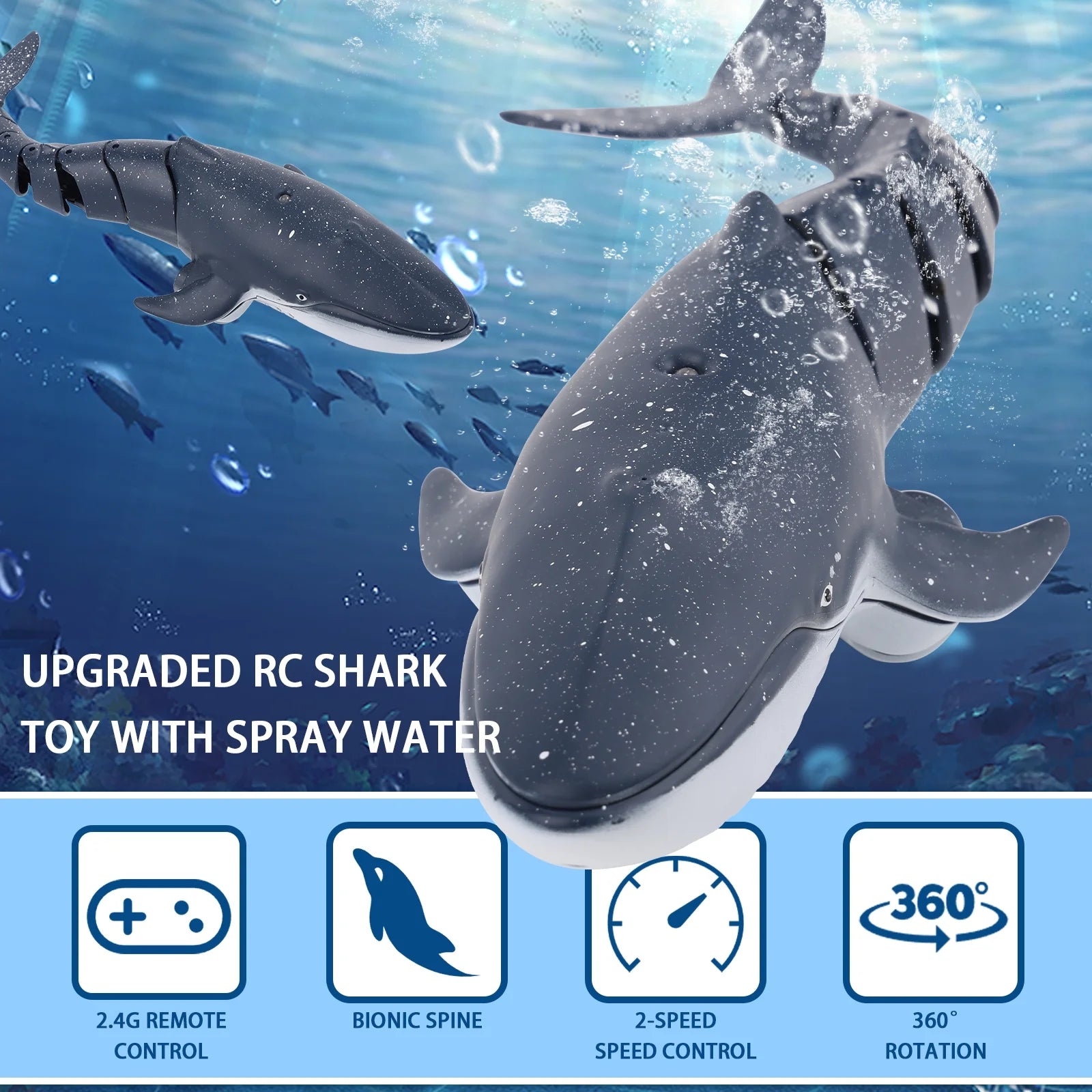 Ant Class Remote Control Whale Toys, RC Shark Spray Liquid Boat Toy for Boys Girls, Swimming Pool Toys, RC Boat for Kids, Diving Toys for Pool