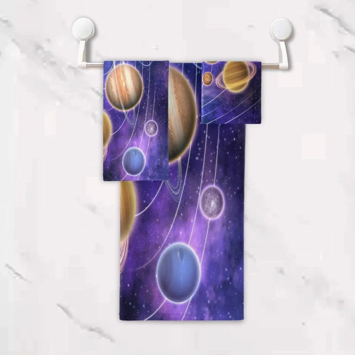 Coolnut Solar System Planets 3 Piece Towels Set, Quick-Drying & Absorbent, 1 Bath Towels, 1 Hand Towels and 1 Washcloths Wash cloth