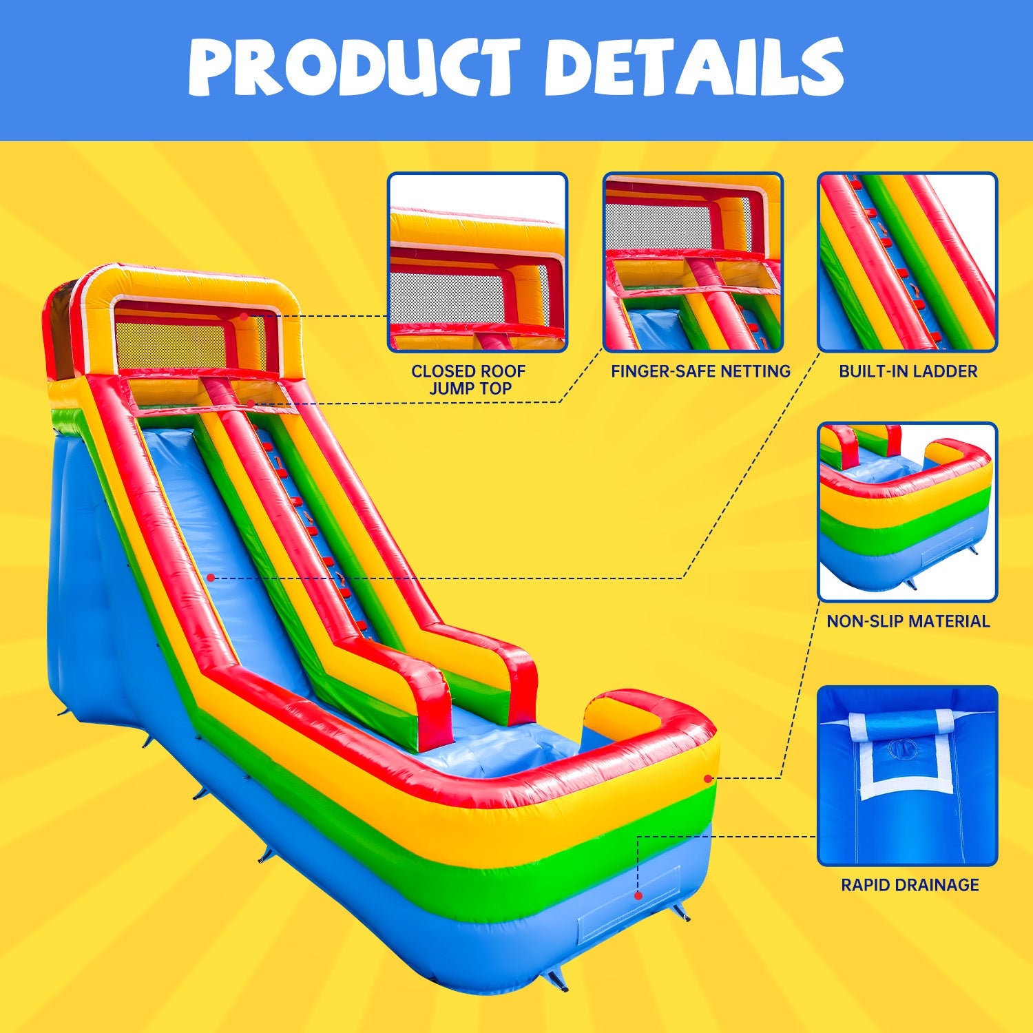 GOOSH 16 FT Inflatable Liquid Slide with Air Blower, Blow Up Kid Fluid Slide for Backyard Outdoor Fun, Commercial Grade Fluid Slide Inflatable- Climbing Wall, Slides & Splash Pool