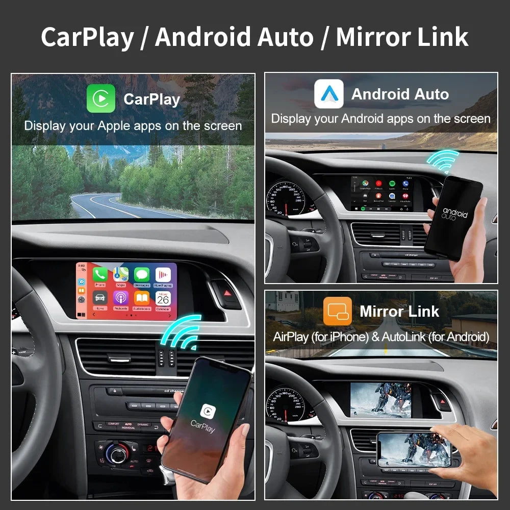 Ninetom Wireless Android Auto Carplay for Audi A4 A5 S4 S5 RS4 RS5 Q5 2008-2015 Support 3GMMI System,Carplay Retrofit Kit,Mirrorlink,Siri,Navigation,YouTube,Original Control,Camera