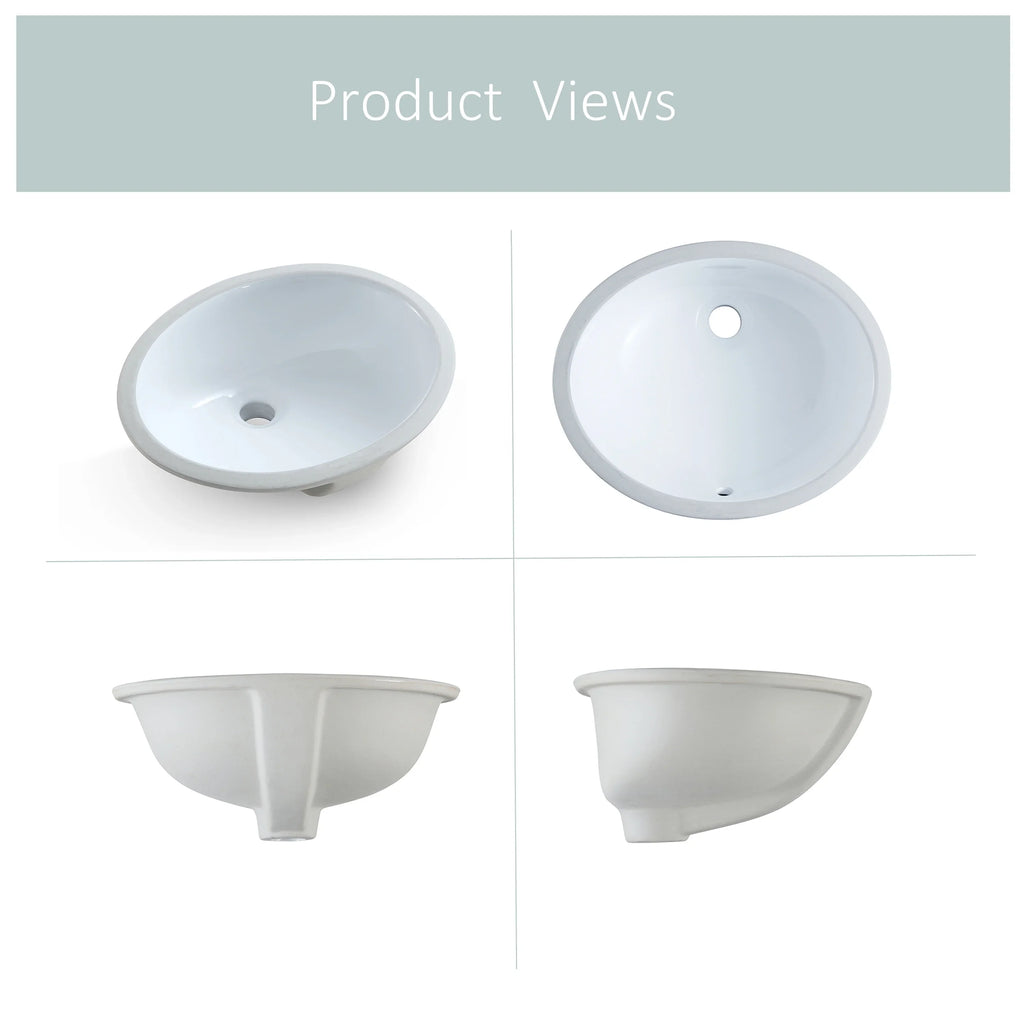 MEJE 17"x14" Oval Shape Undermount Bathroom Vessel Sink , Ceramic White Sink Glossy Finished