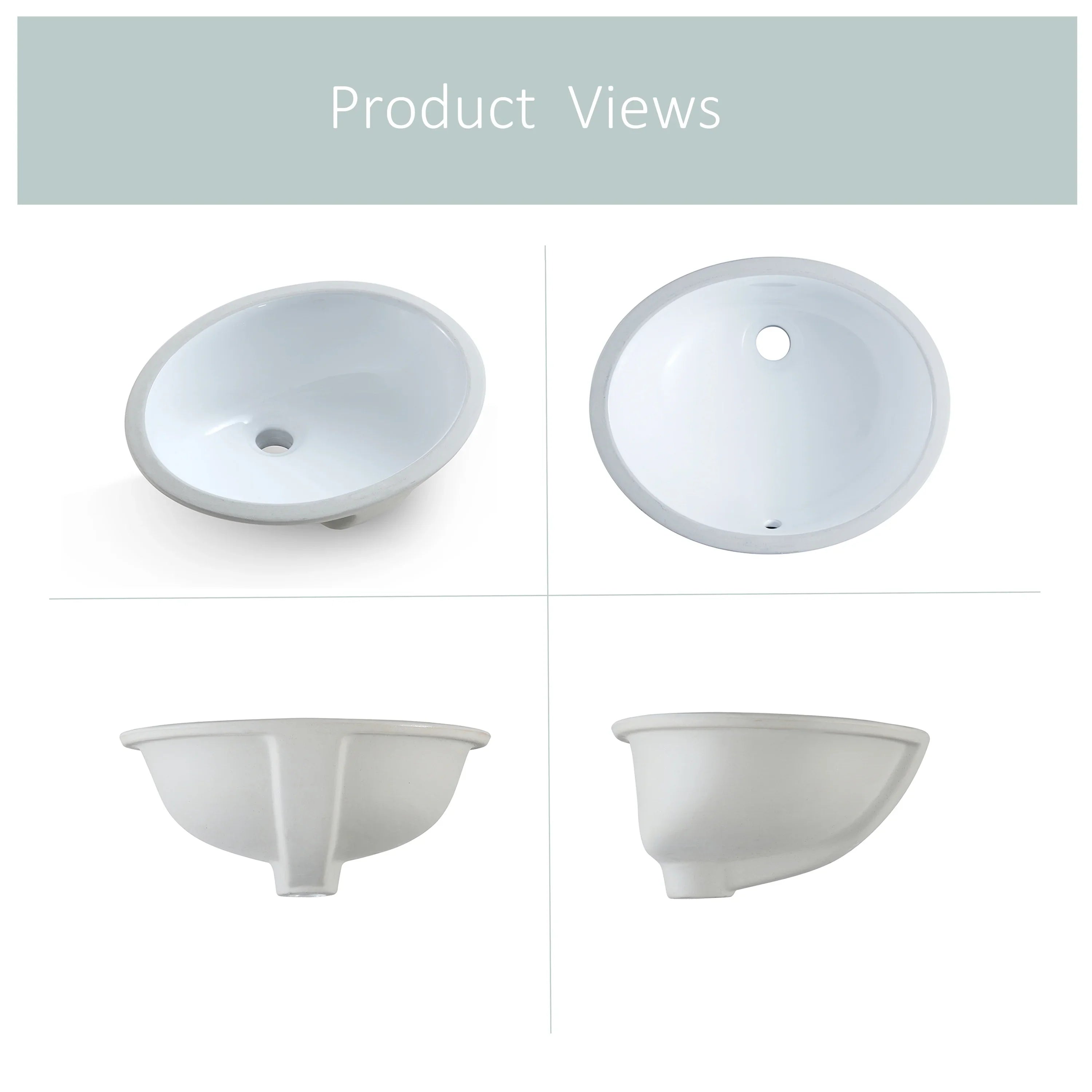 MEJE 17"x14" Oval Shape Undermount Bathroom Vessel Sink , Ceramic White Sink Glossy Finished