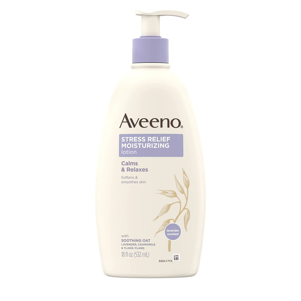 Aveeno Stress Relief Moisturizing Body Lotion With Lavender, Natural Oatmeal And Chamomile & Ylang-Ylang Essential Oils To Calm & Relax, 18 Fl. Oz