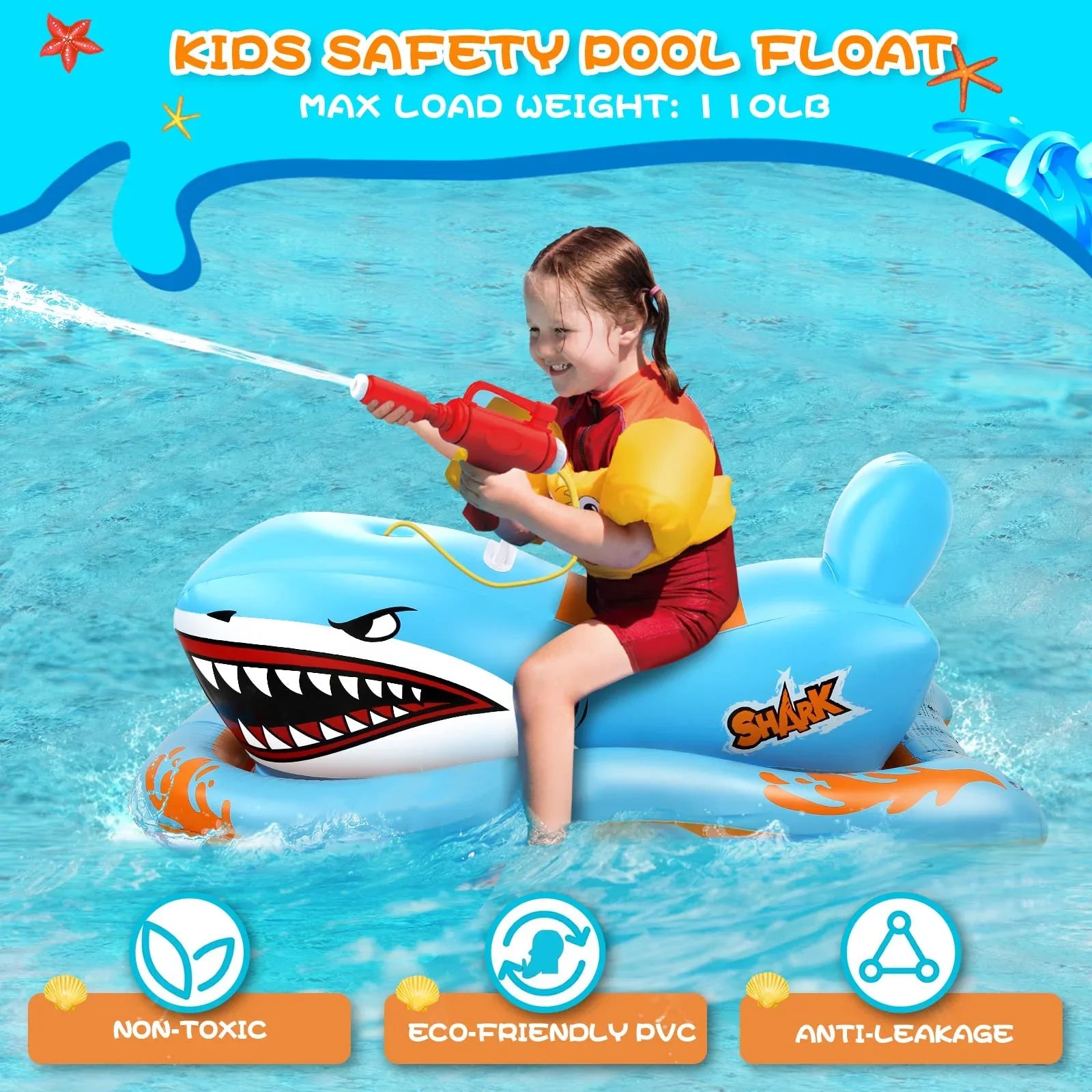 Pool Floats for Kids,Shark Ride-on Pool Toys with Fluid for Kid Pool Game Boys Girls Age 3-12