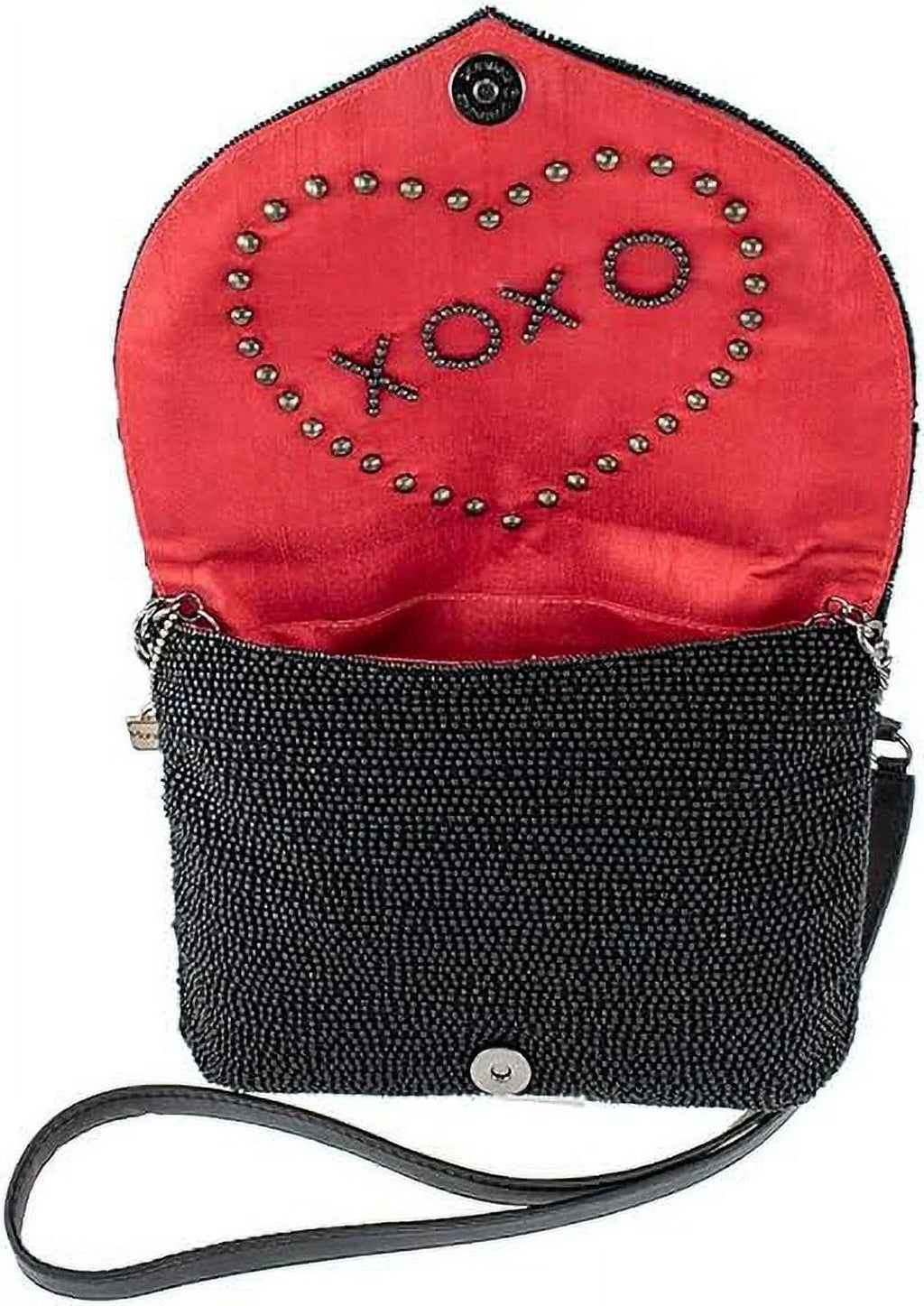 Mary Frances Big Heart Beaded Crossbody Clutch Handbag, Black
