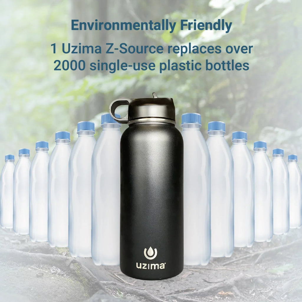 Uzima - Z-Source Filtered Liquid Bottle for Hiking, Backpacking, Camping, and Travel. Liquid Purification on the Go. Large 32oz Capacity with Double-Walled Stainless Steel Exterior .(Light Blue)