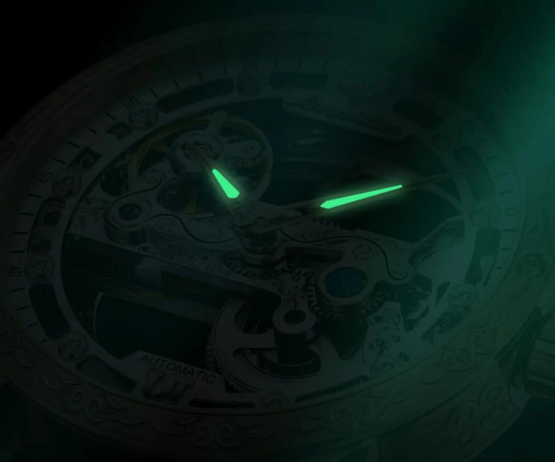 Men's Automatic Mechanical Transparent Skeleton Luminous Watch Rose Black
