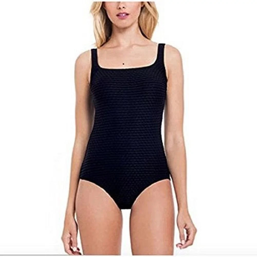 Essentials Gottex Womens Black Texture Shirred One-Piece Swimsuit