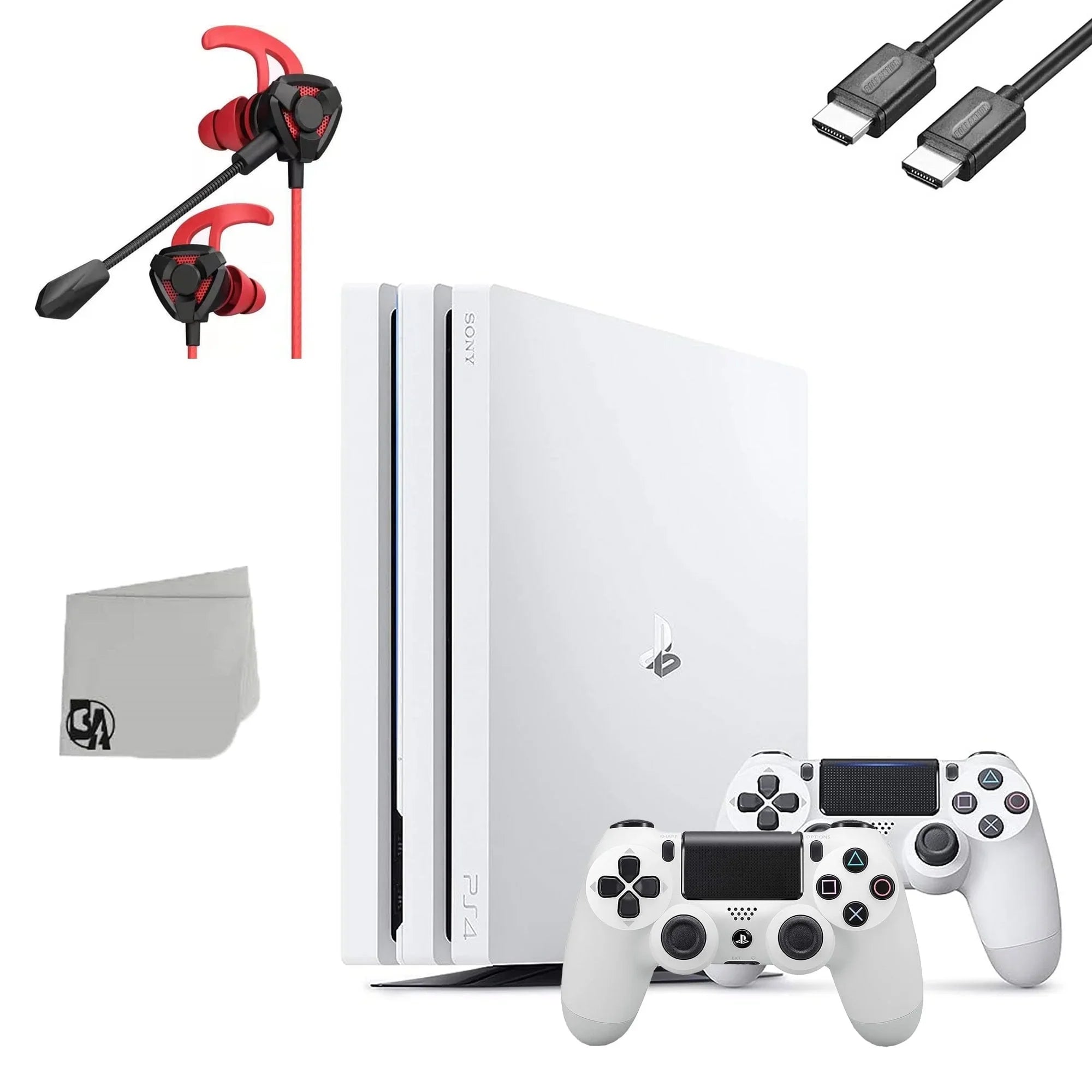 PlayStation 4 Pro 1TB White Gaming Console With 2 Controller + G9 Earbuds With Microphone BOLT AXTION Bundle Second-hand