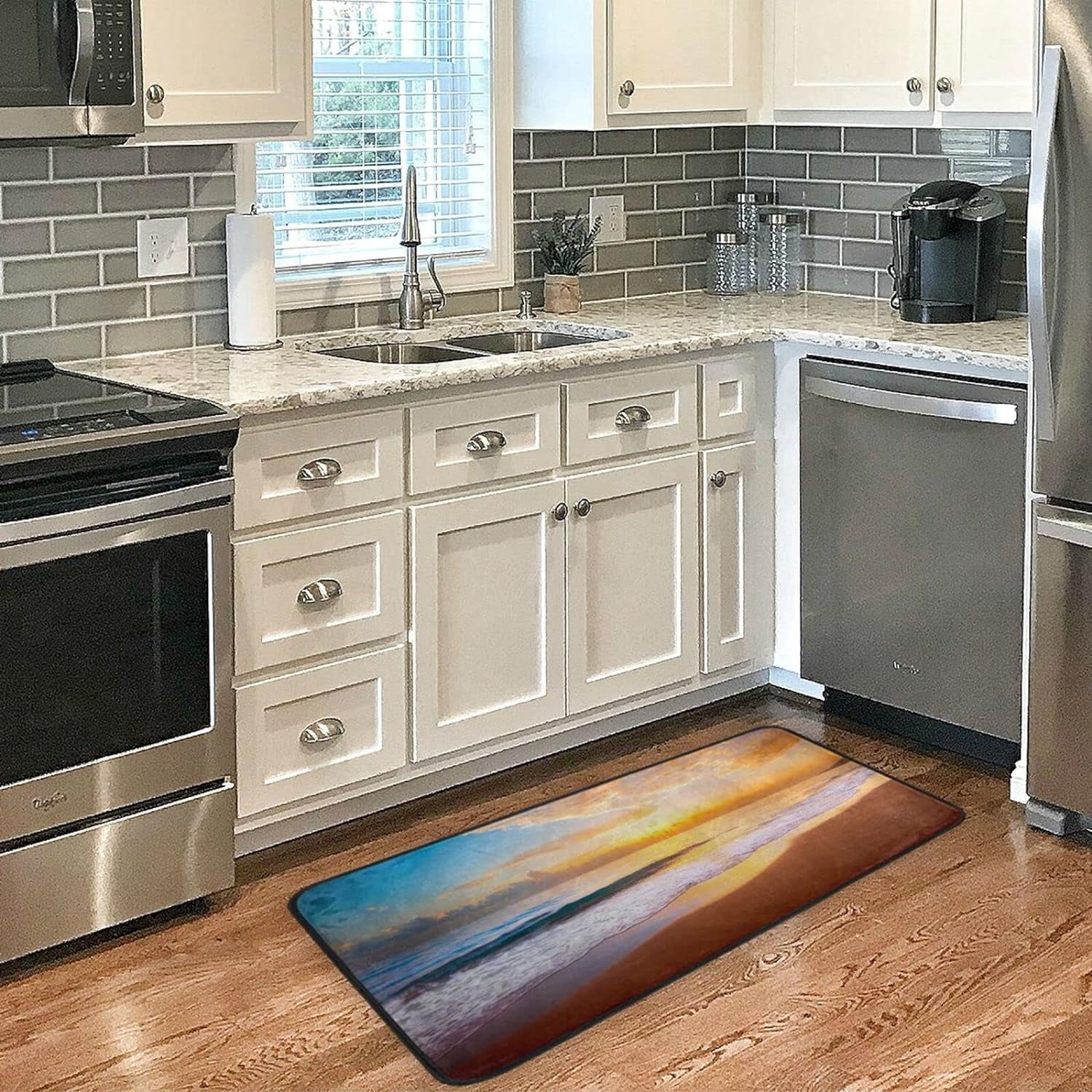 Wellsay Summer Beach Sunset-1 Kitchen Rug Mat Anti-Fatigue Comfort Floor Mat Liquid Non Slip Washable Kitchen Rug for Kitchen Washroom Bedroom Sink 39 x 20 inch