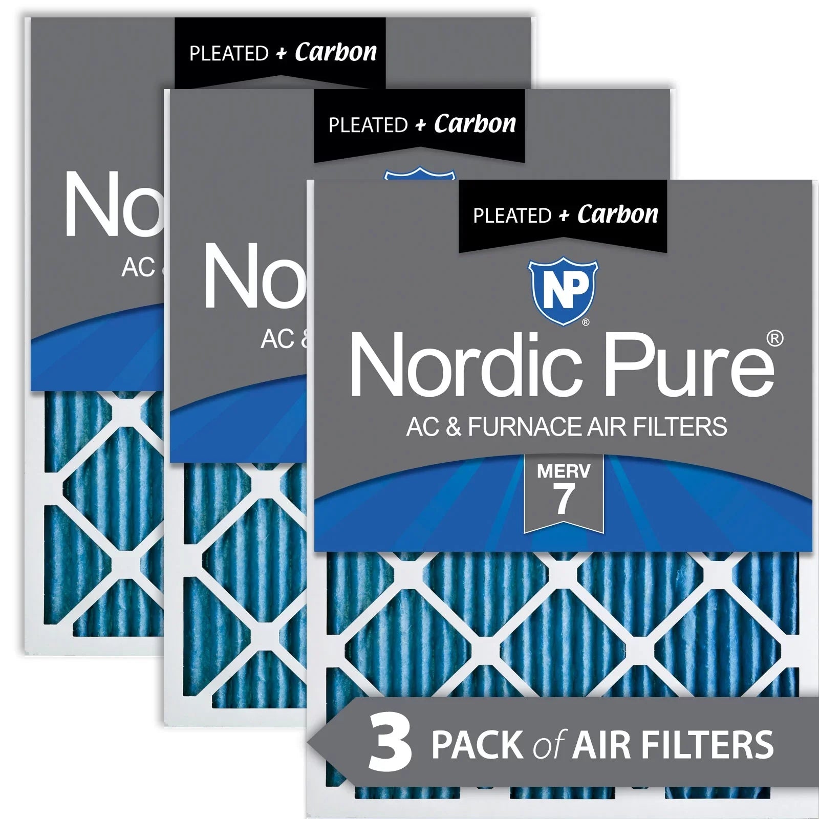 12x20x1 (11_1/2x19_1/2) Pleated Air Filters MERV 7 Plus Carbon 3 Pack
