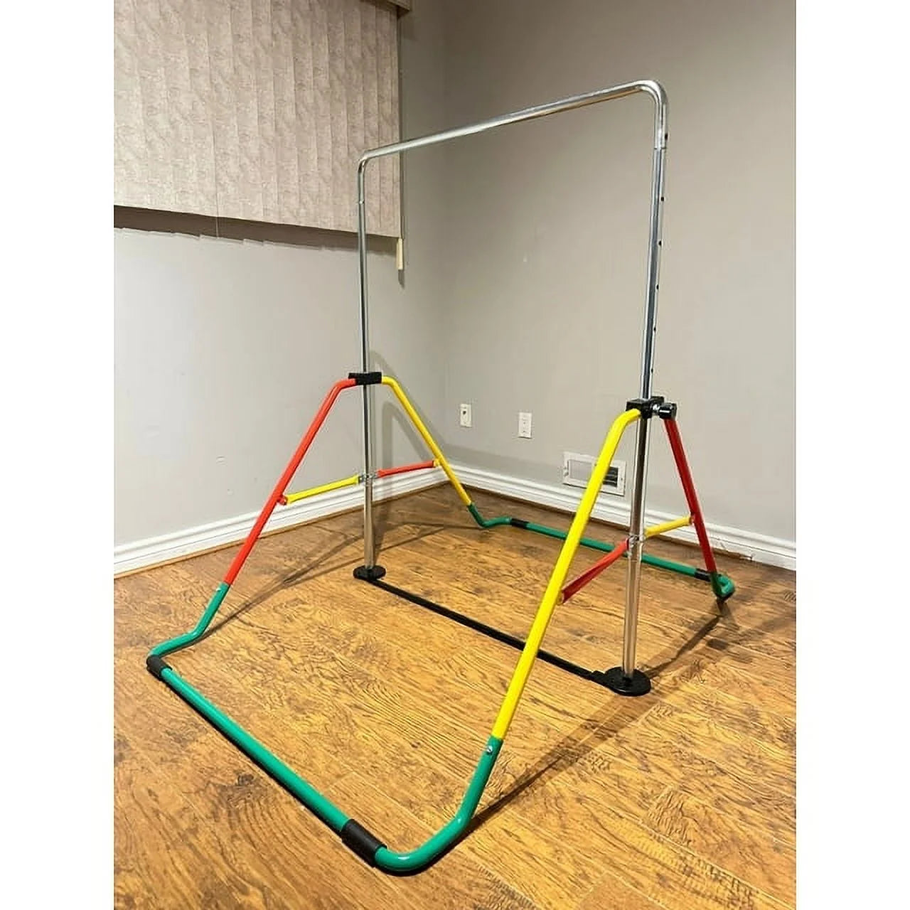Height-Adjustable Kids' Gymnastics Bar - Home Training Bar for Junior Gymnasts - Folding Monkey Bar Playground Equipment - Expandable Horizontal Kip Bar for Boys/Girls (Red/Yellow)
