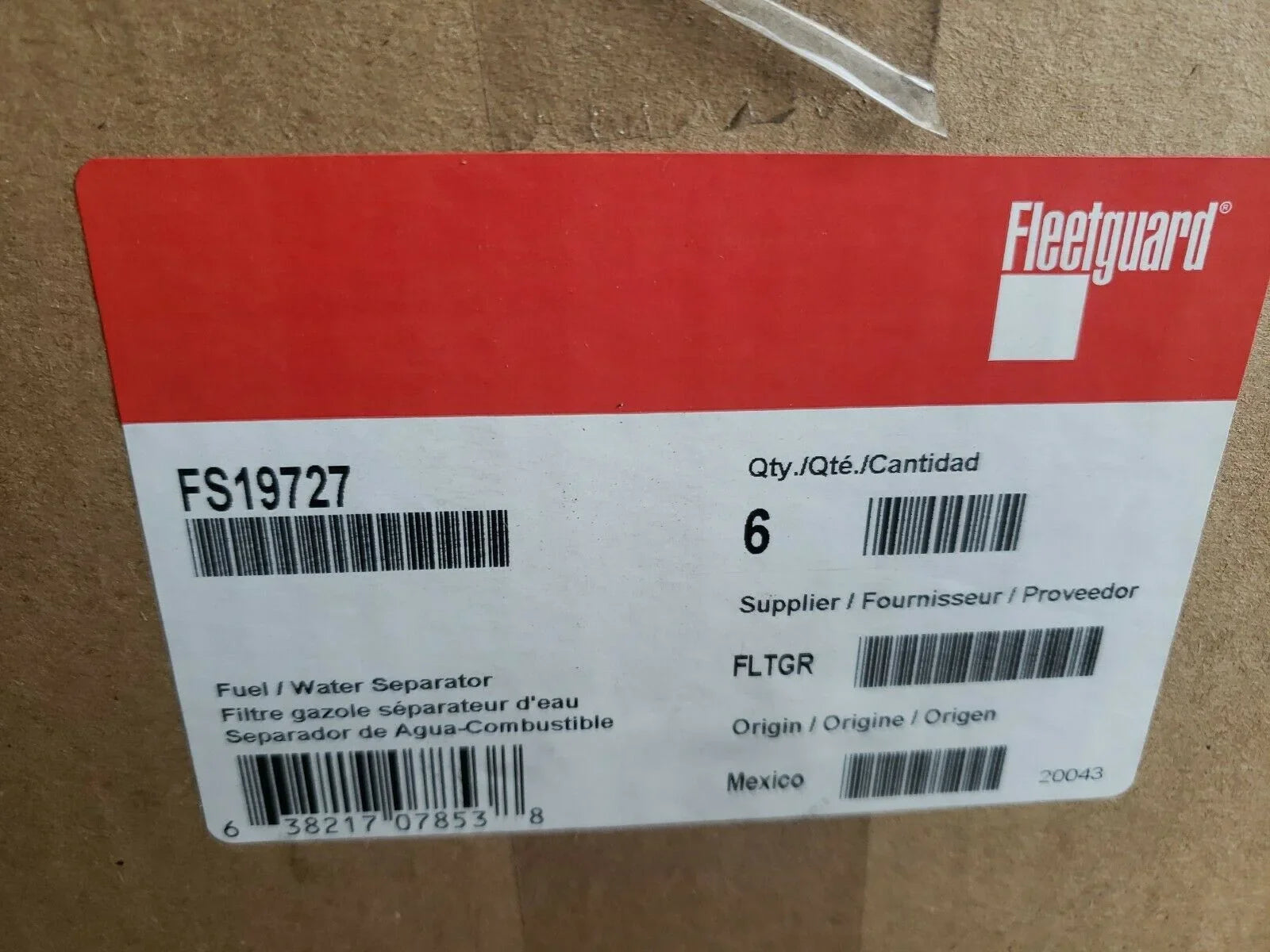 Genuine Fleetguard FS19727 Fluid Separator Free Shipping (Pack of 6)