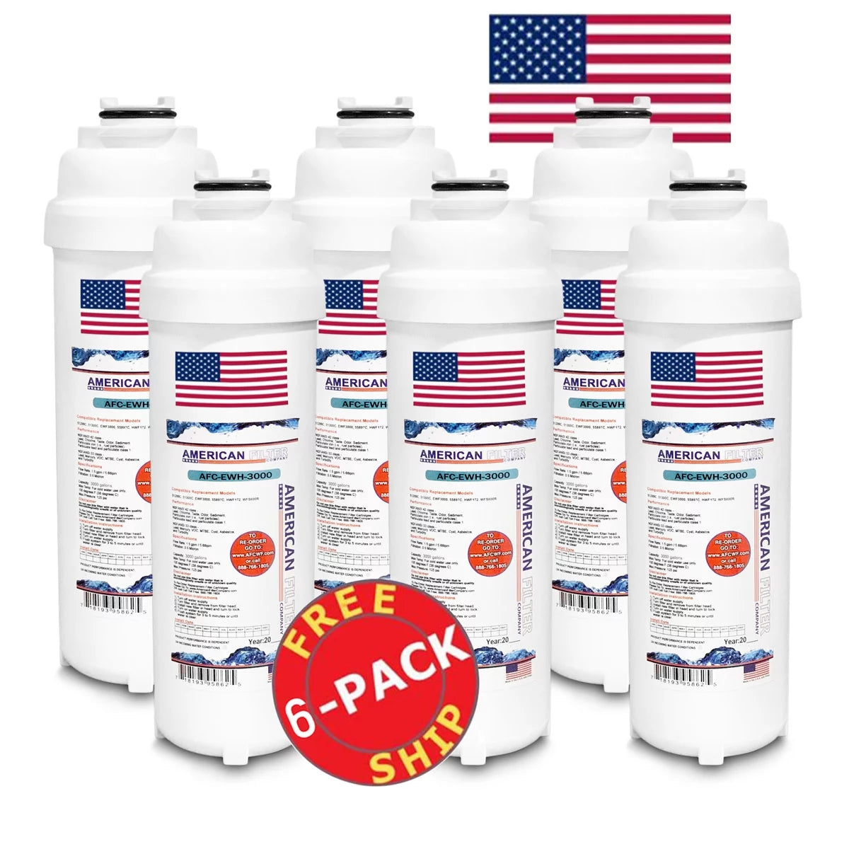 AFC Brand , Liquid Fountain Filter , Model # AFC-EWH-3000 , Compatible with Elkay® LRPB28K - 6 Filters - Made in U.S.A.