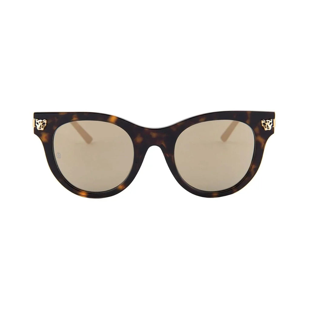 Cartier CT0024S-002 Havana Gold Cat-Eye Brown Bronze Mirror Lens Sunglasses