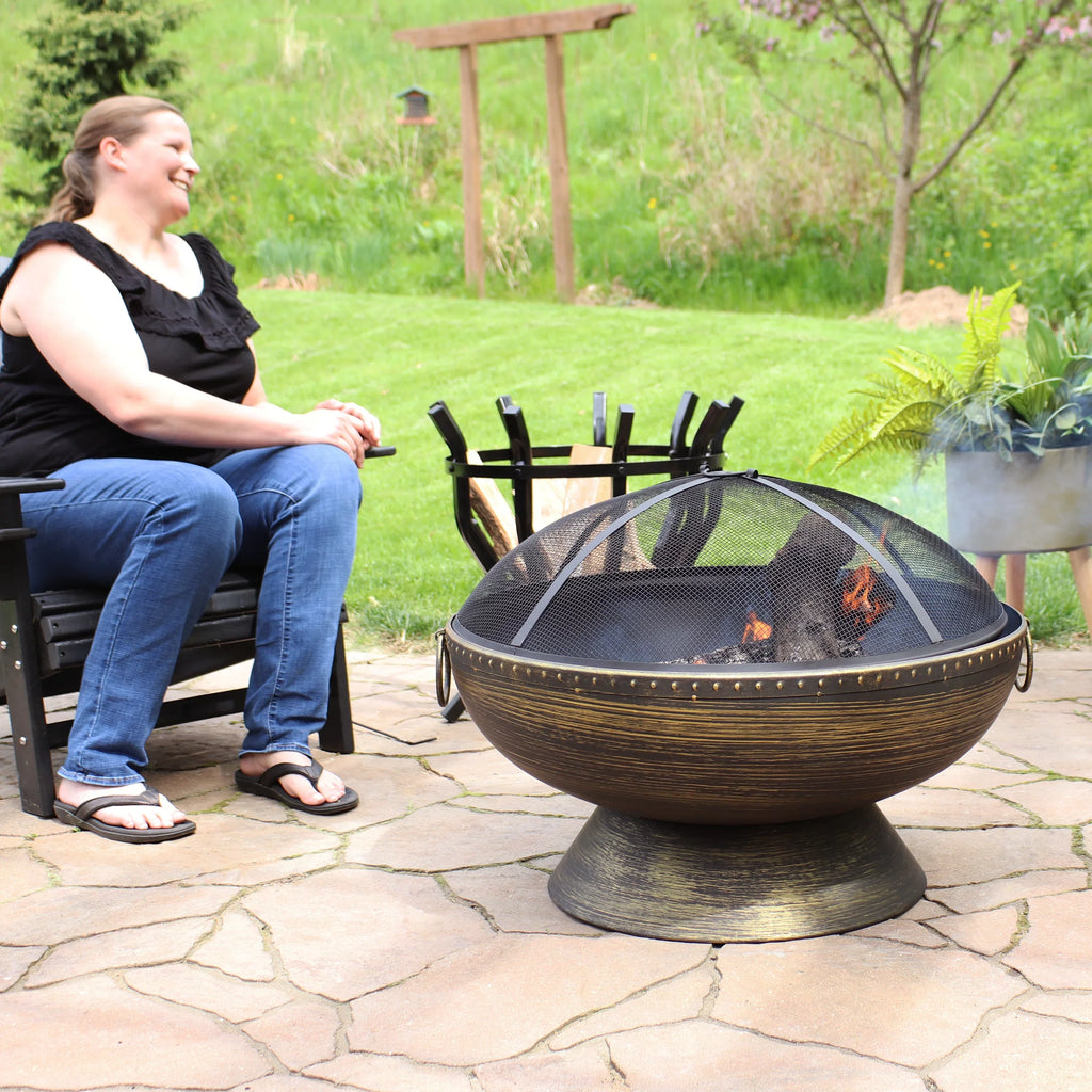 Sunnydaze 30" Royal Outdoor Steel Fire Pit with Spark Monitor and Poker