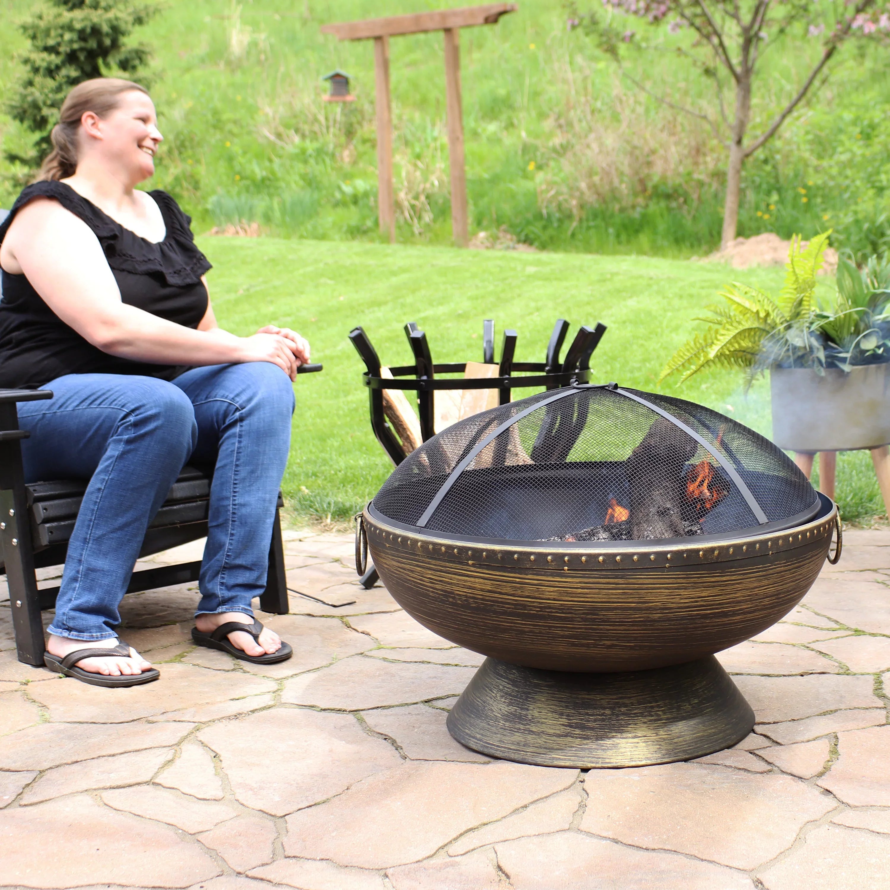 Sunnydaze 30" Royal Outdoor Steel Fire Pit with Spark Monitor and Poker