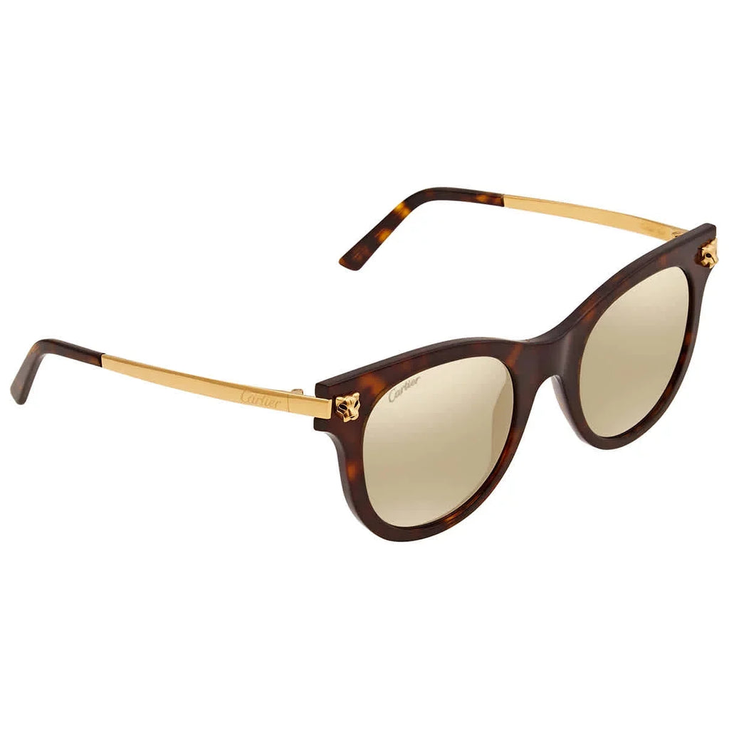 Cartier CT0024S-002 Havana Gold Cat-Eye Brown Bronze Mirror Lens Sunglasses