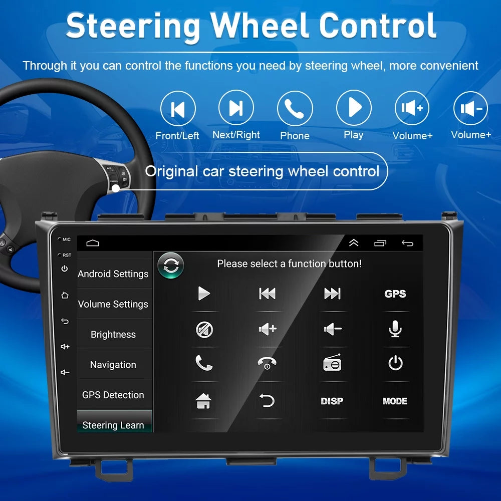 For Honda CRV 2007-2011 9'' Monitor Car Stereo Radio Player Wireless Carplay Android Auto Mirror Link HD 1080P Android 12 Bluetooth WIFI GPS FM USB Hifi, AHD Backup Camera