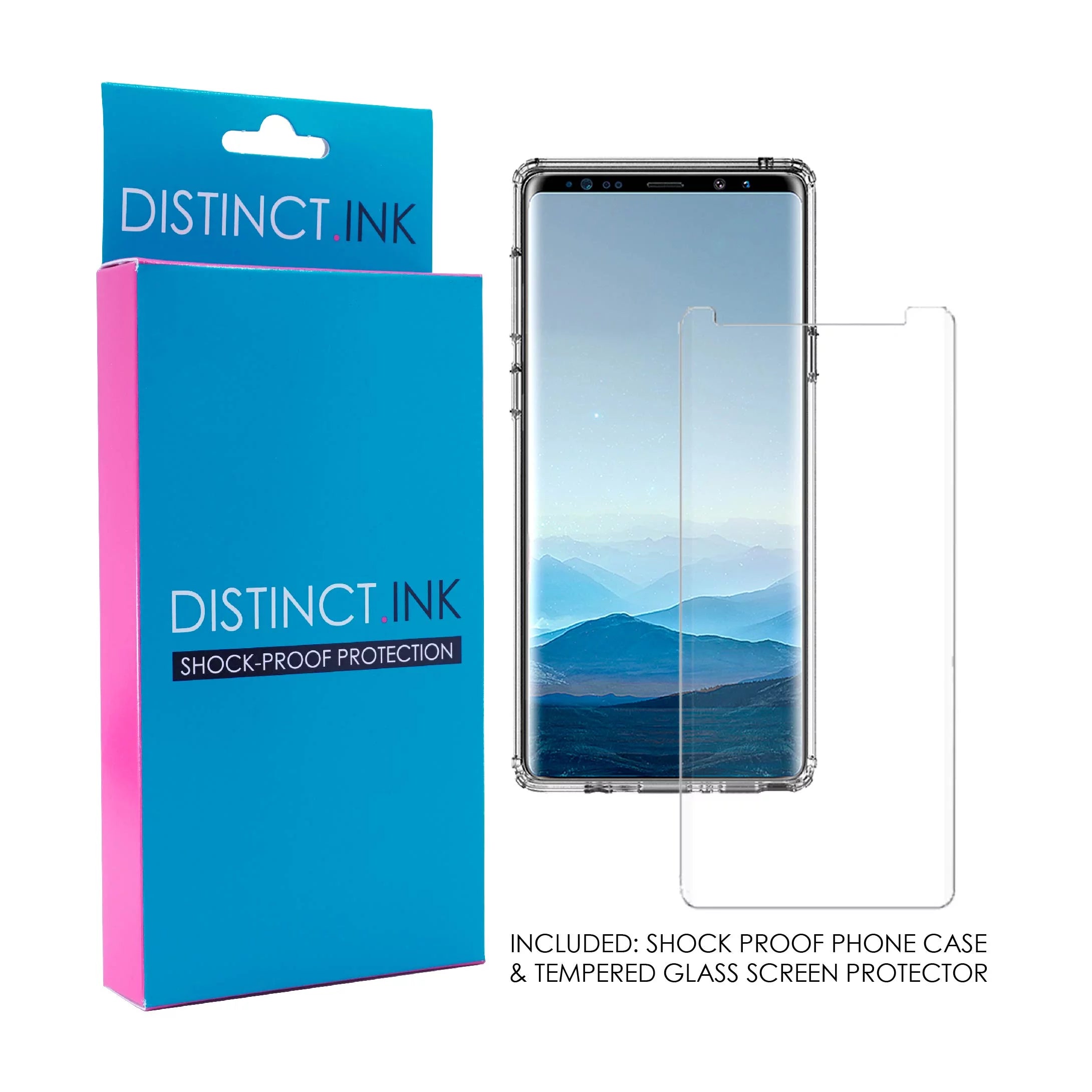 DistinctInk Clear Shockproof Hybrid Case for Galaxy Note 9 - TPU Bumper, Acrylic Back, Tempered Glass Monitor Protector - Faith / Hope / Love - Black & White - Christ