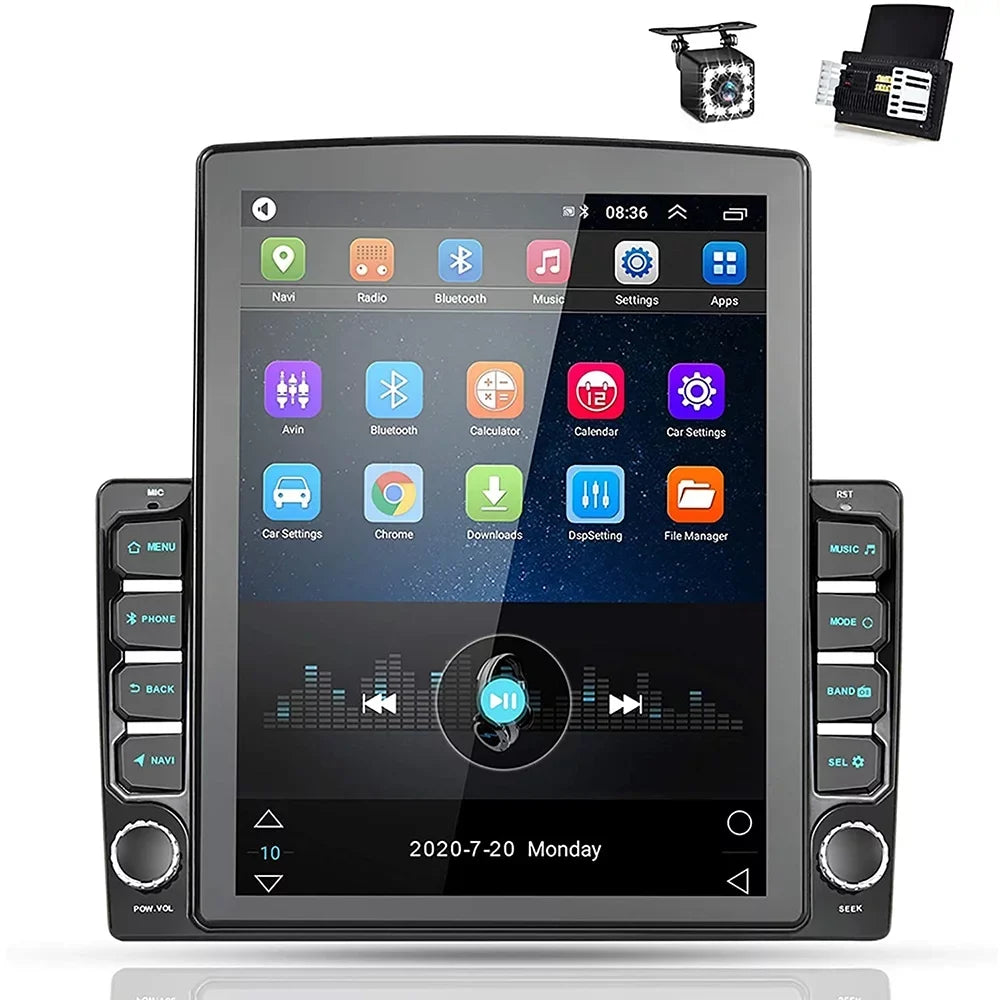 Podofo Double 2 Din 9.7 inch Vertical Touch Monitor Car Stereo Radio Android 12 Mirror Link GPS Navi Bluetooth Wifi GPS FM USB with Backup Camera