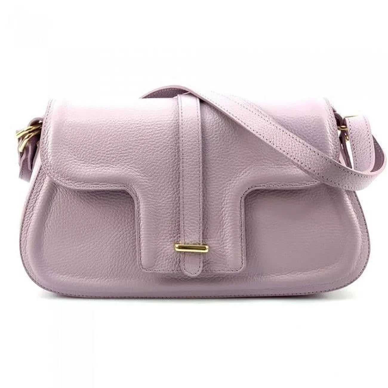 Italian Artisan Valentino Womens Handcrafted Luxury Shoulder Handbag in Genuine Hammered Effect Leather, Lavender - Small